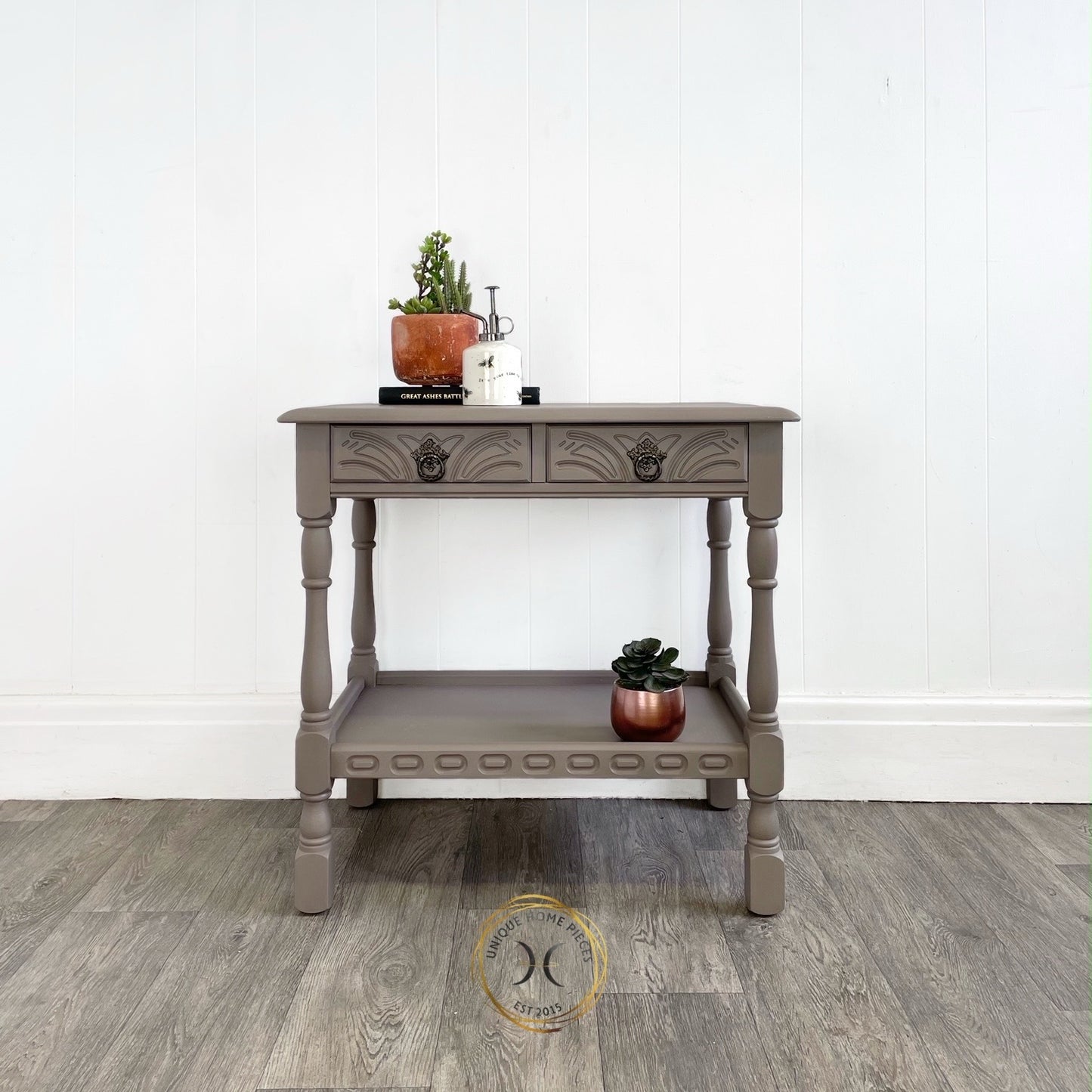 Priory Beige Two Drawer Console Table, Brown Side Table