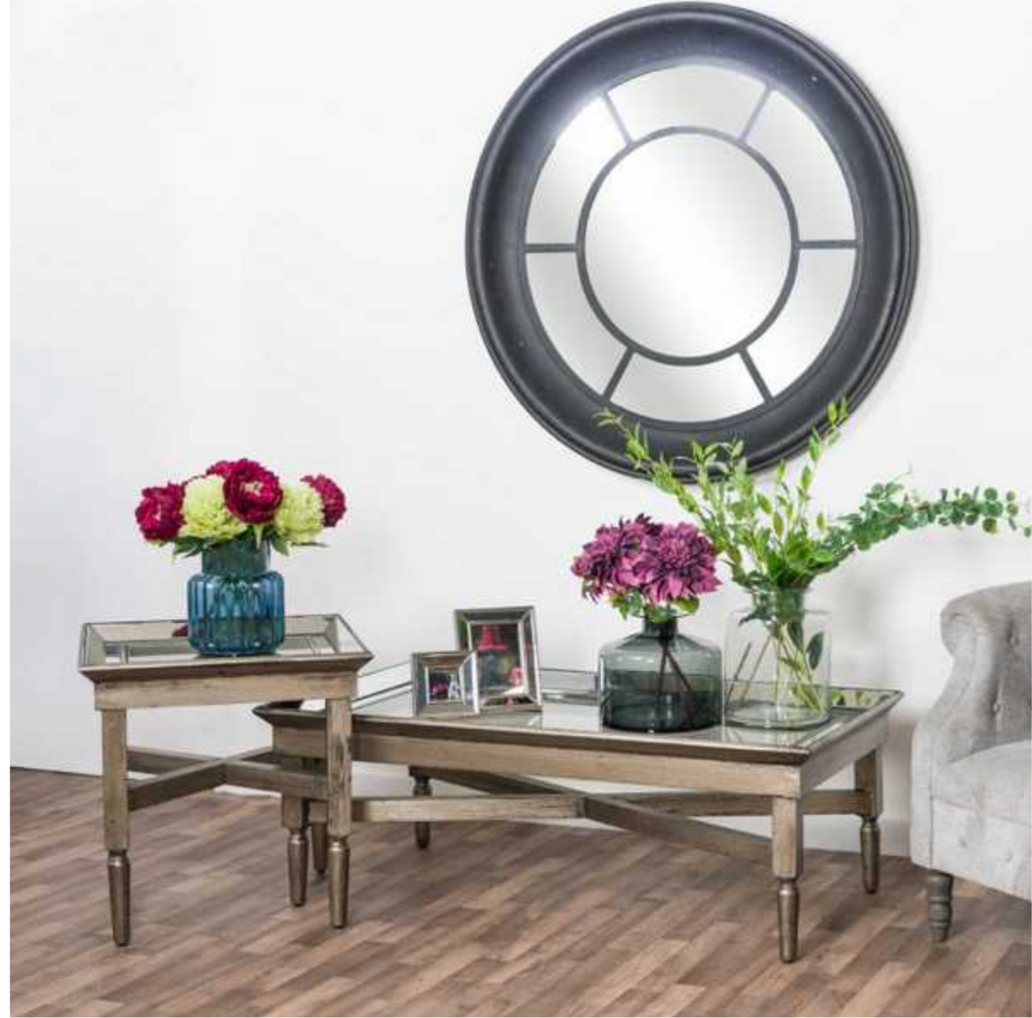 Astor Glass Side Table With Mirror Detailing