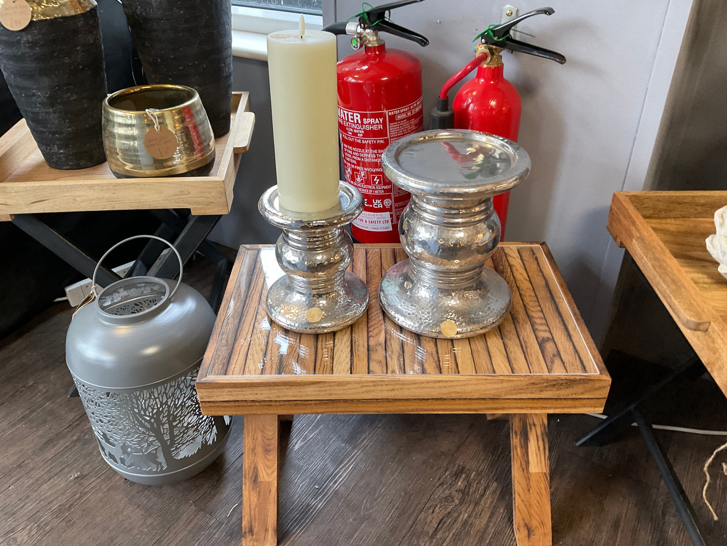 Silver Punched Faced Ceramic Large Ceramic Candle Holder