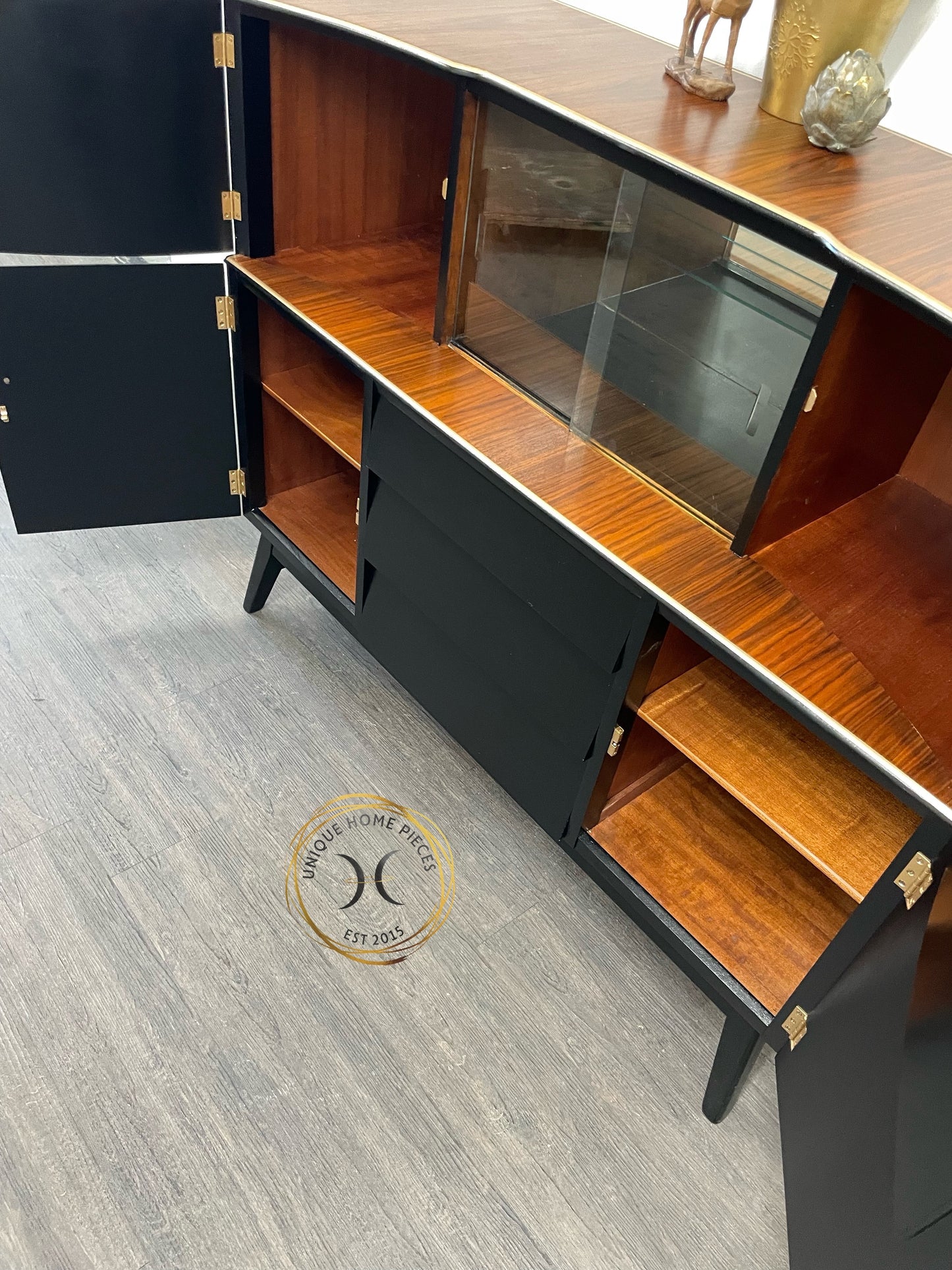 Beautility MCM Drinks Cabinet, Black Display Sideboard