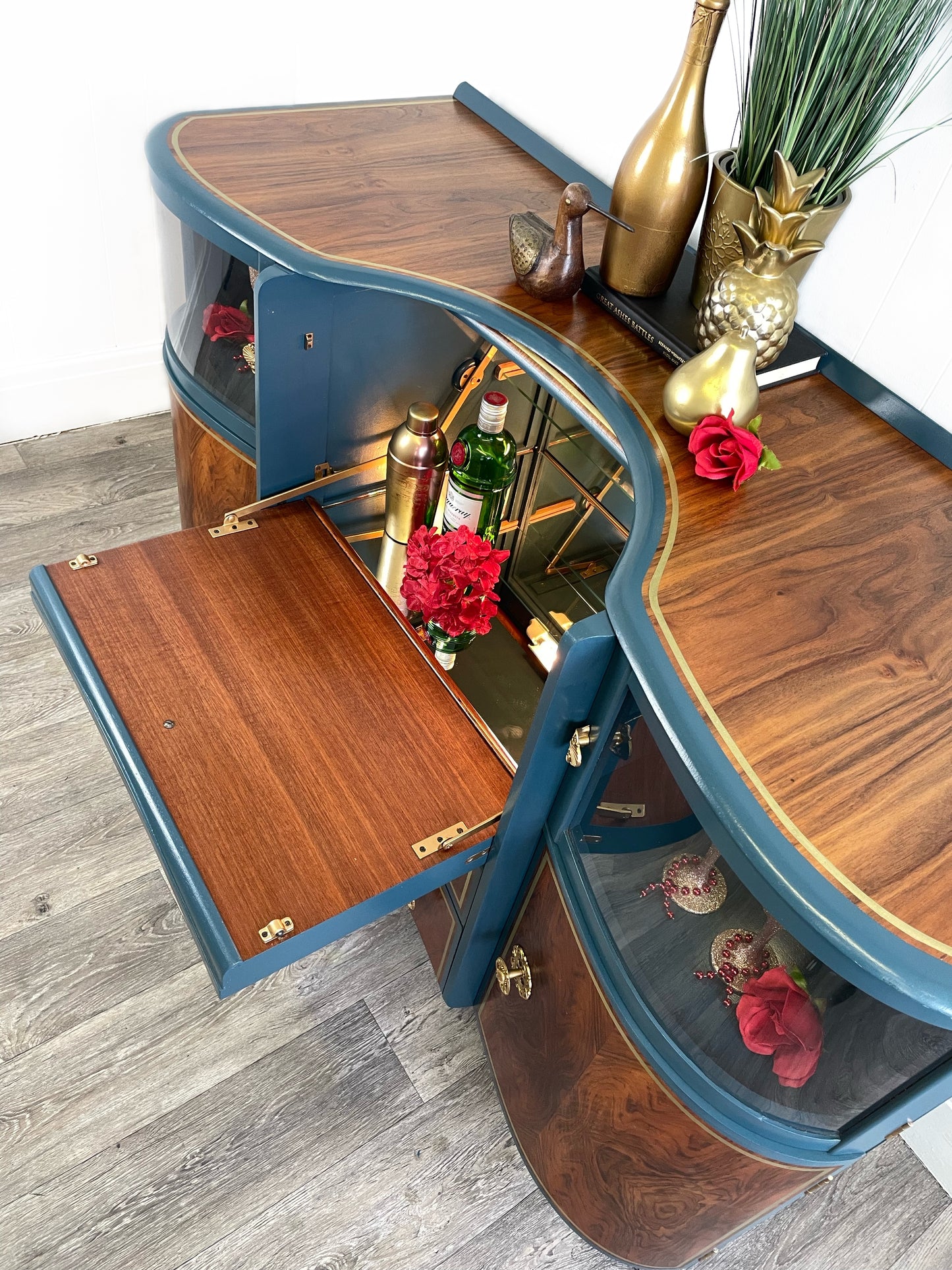 Beautility 1950s Blue Walnut Cocktail Cabinet Sideboard