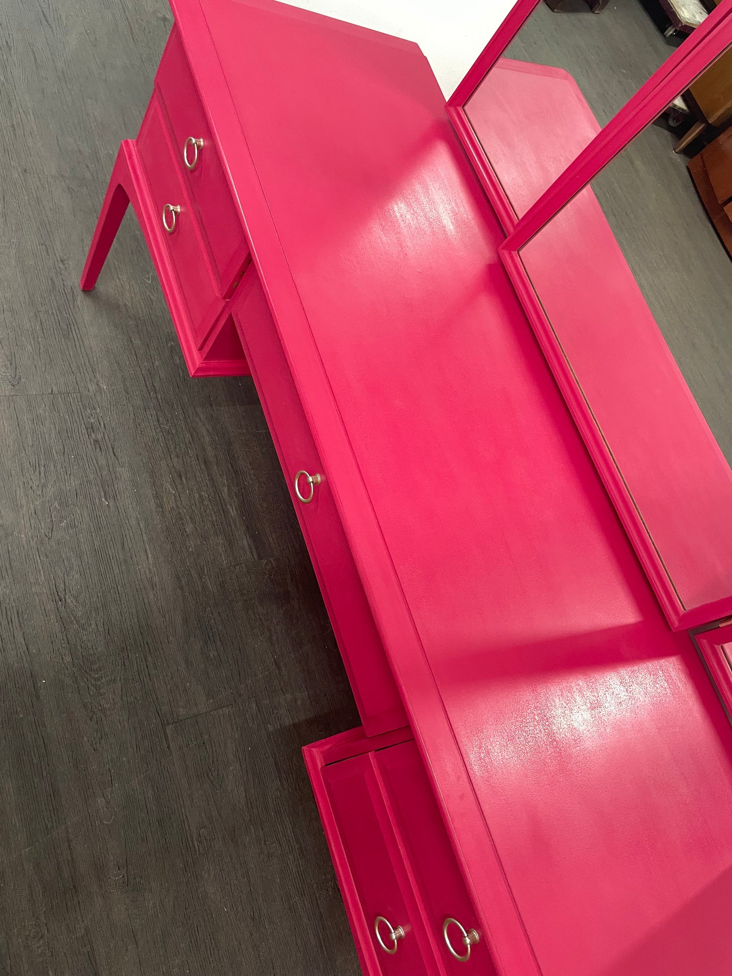 Stag Hot Pink 5 Drawer Mirrored Dressing Table With Stool