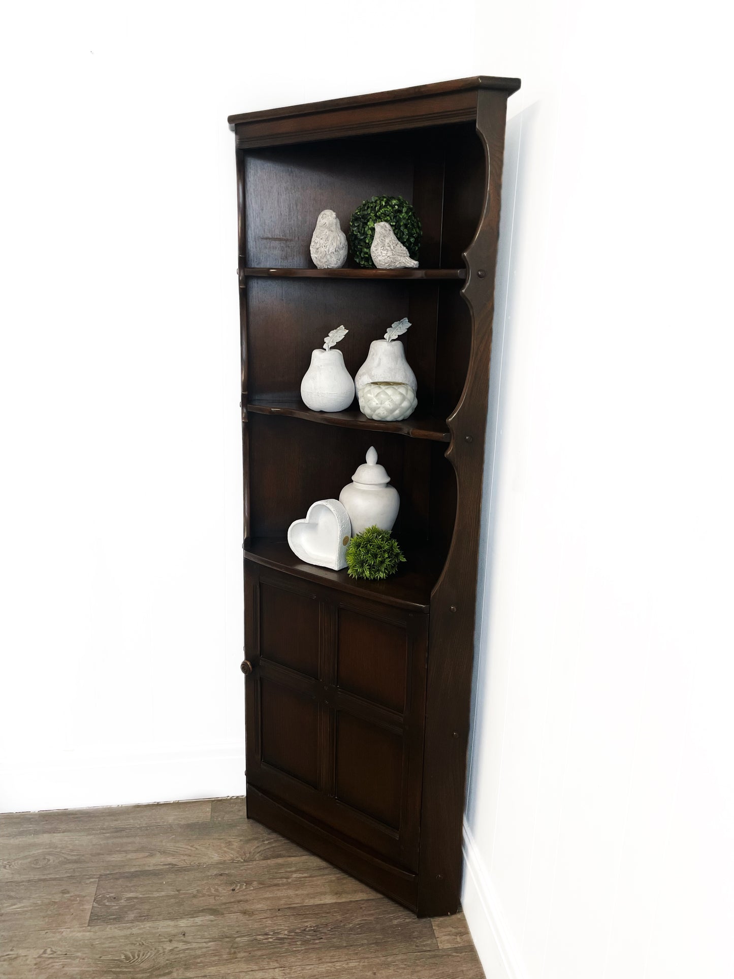 Ercol Mural Corner Cabinet With Shelves & Cupboard
