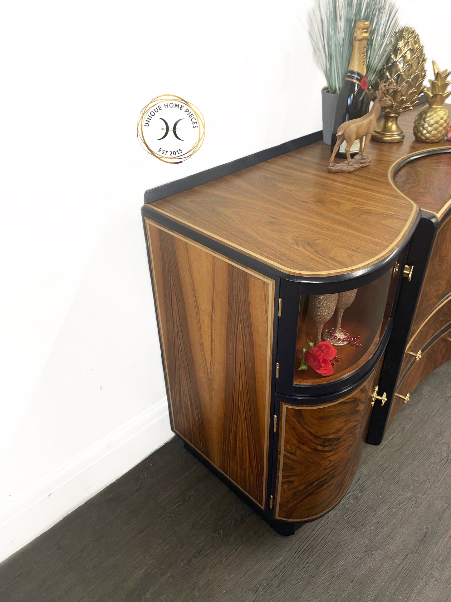 Beautility Navy/Oxford Blue And Gold Walnut Cocktail Cabinet/Bar/Drinks Cabinet