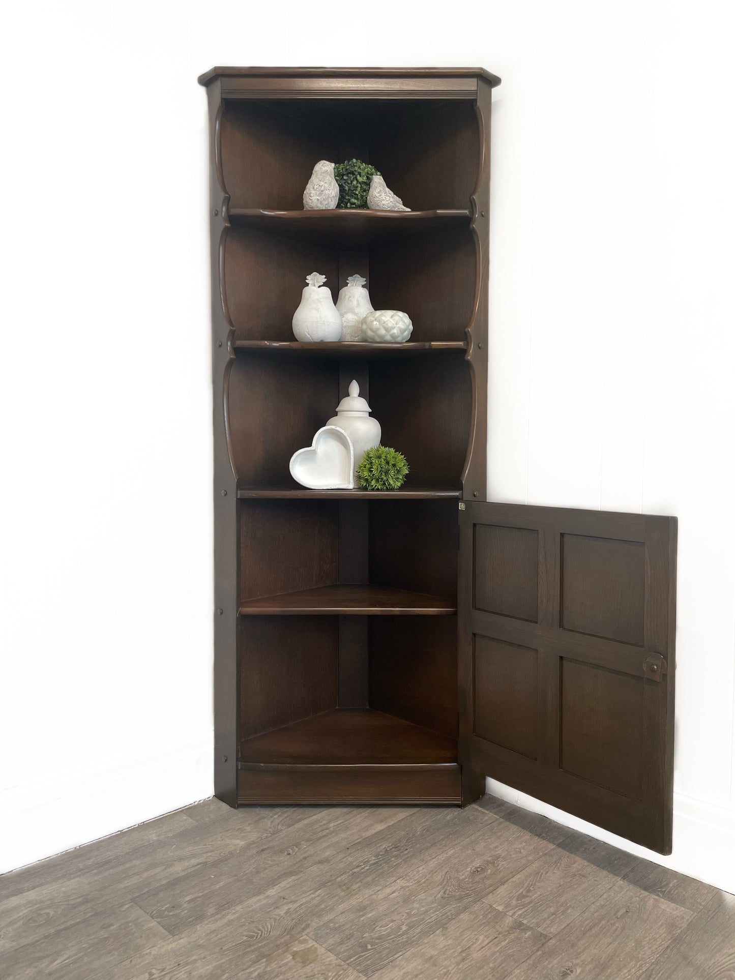 Ercol Mural Corner Cabinet With Shelves & Cupboard