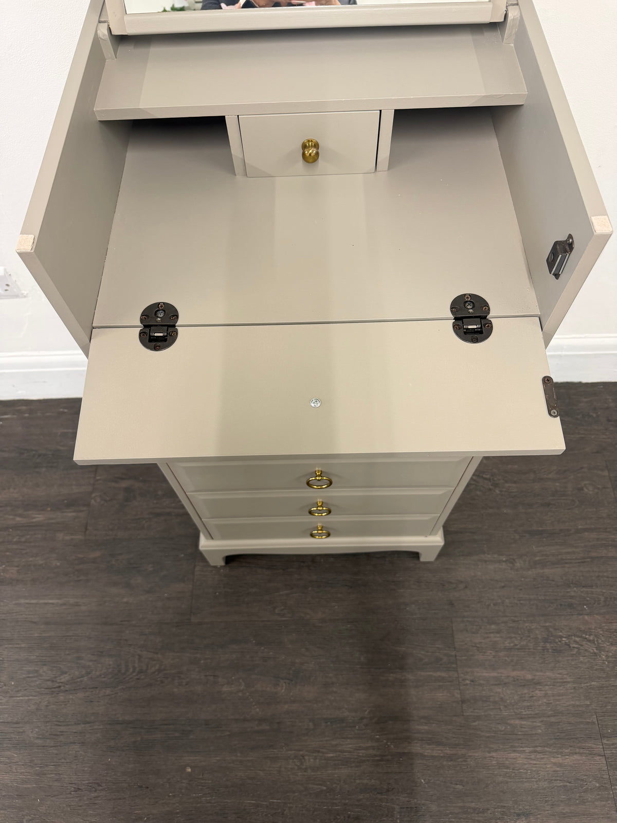 Greyish-Brown Slimline Tallboy Vanity Unit Dresser Chest of Drawers