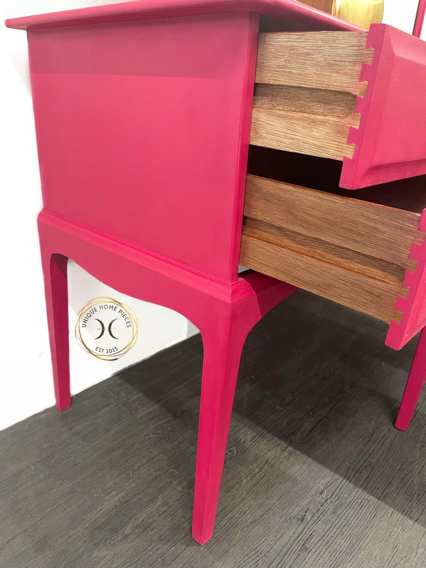 Stag Hot Pink 5 Drawer Mirrored Dressing Table With Stool