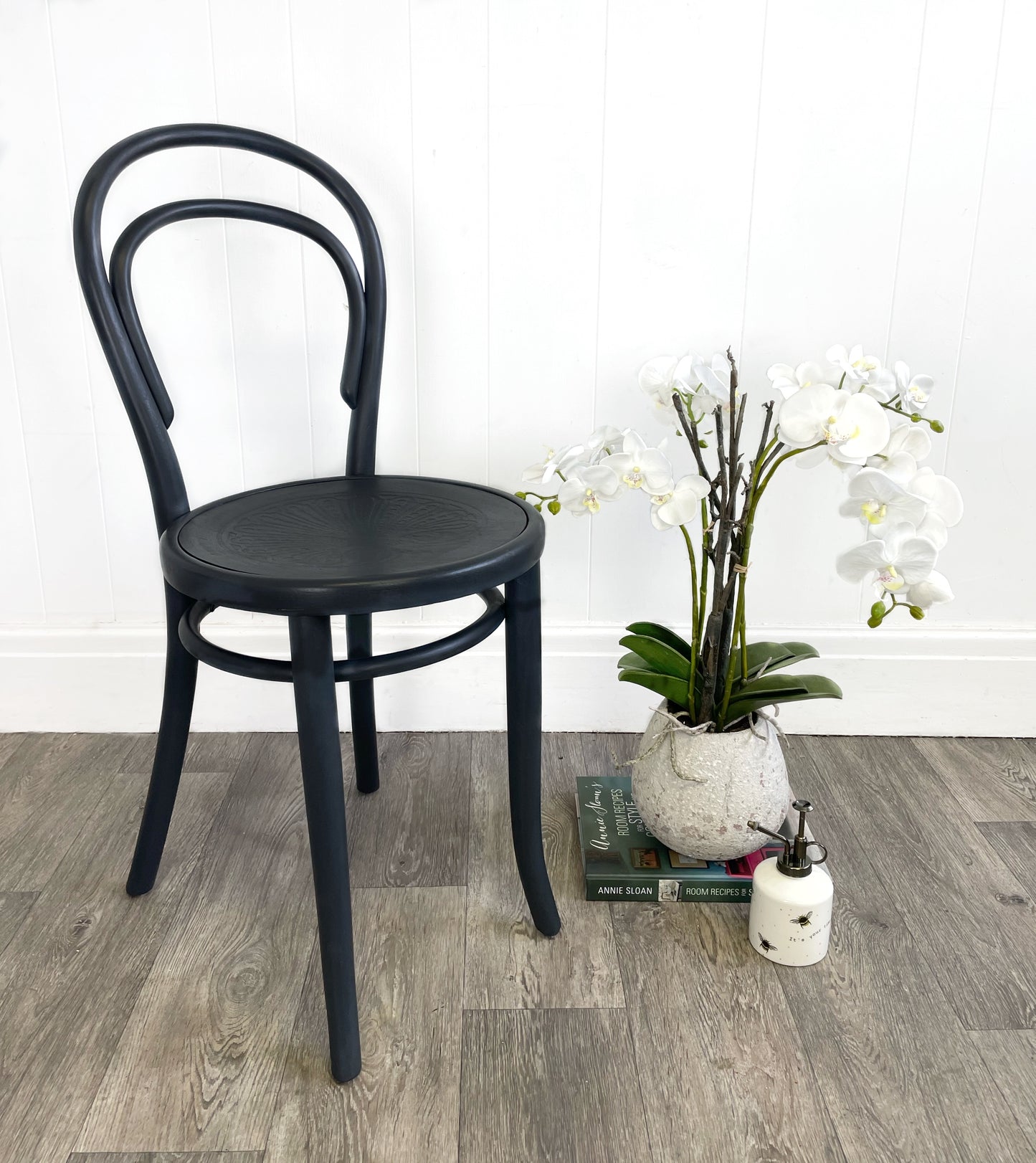 Antique Bentwood bistro cafe chair, painted in graphite grey colour with a clear wax sealer.