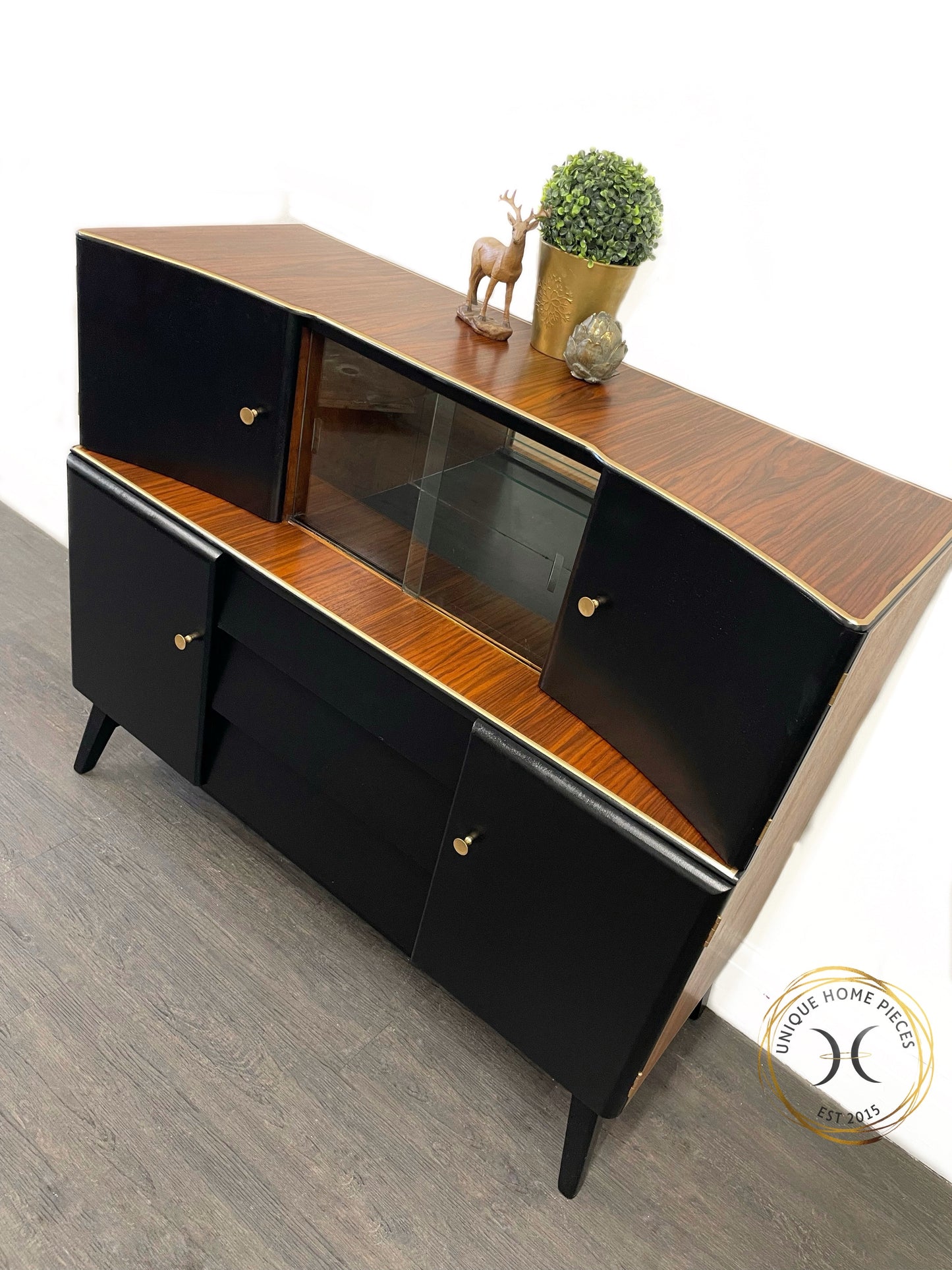 Beautility MCM Drinks Cabinet, Black Display Sideboard