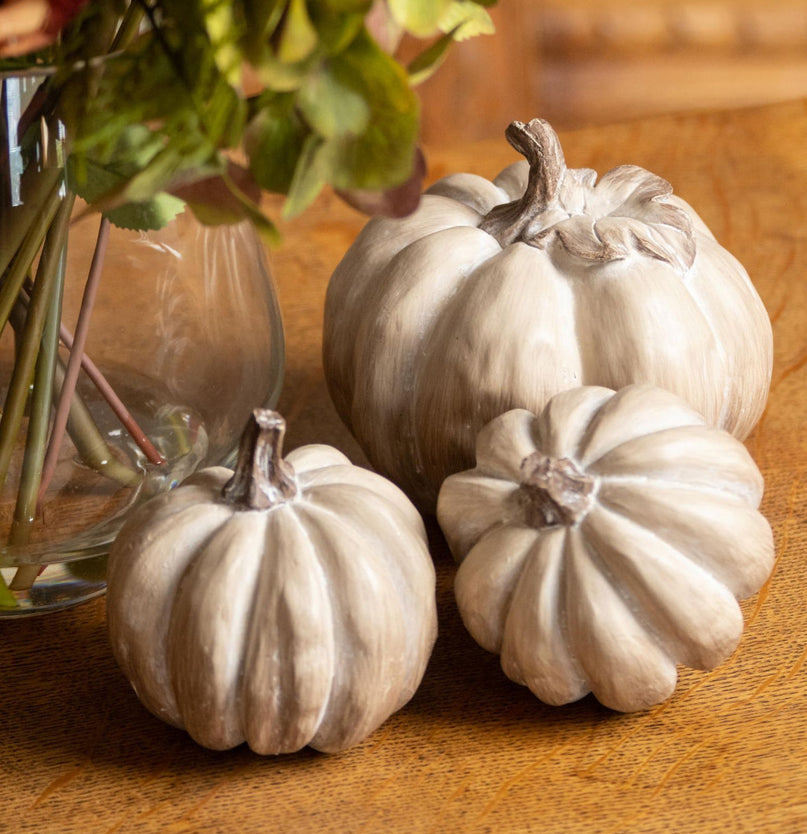 Set of 6 Carved Wood Effect Pumpkins