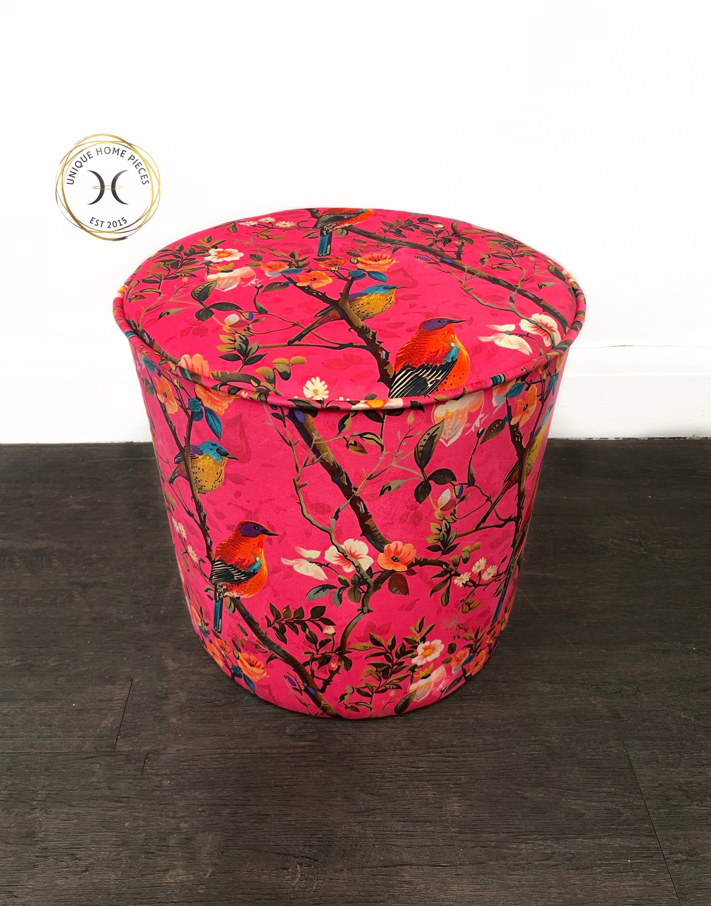 Bespoke Handmade Hot Pink Bird Drum Stool/Dressing Table Stool