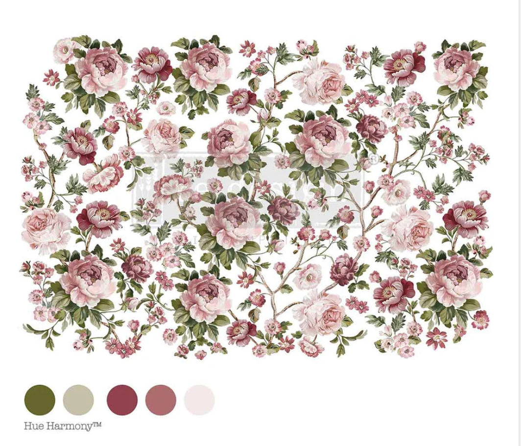 Re-Design With Prima Transfers - Blushing Blooms Symphony 24” x 35” By KACHA