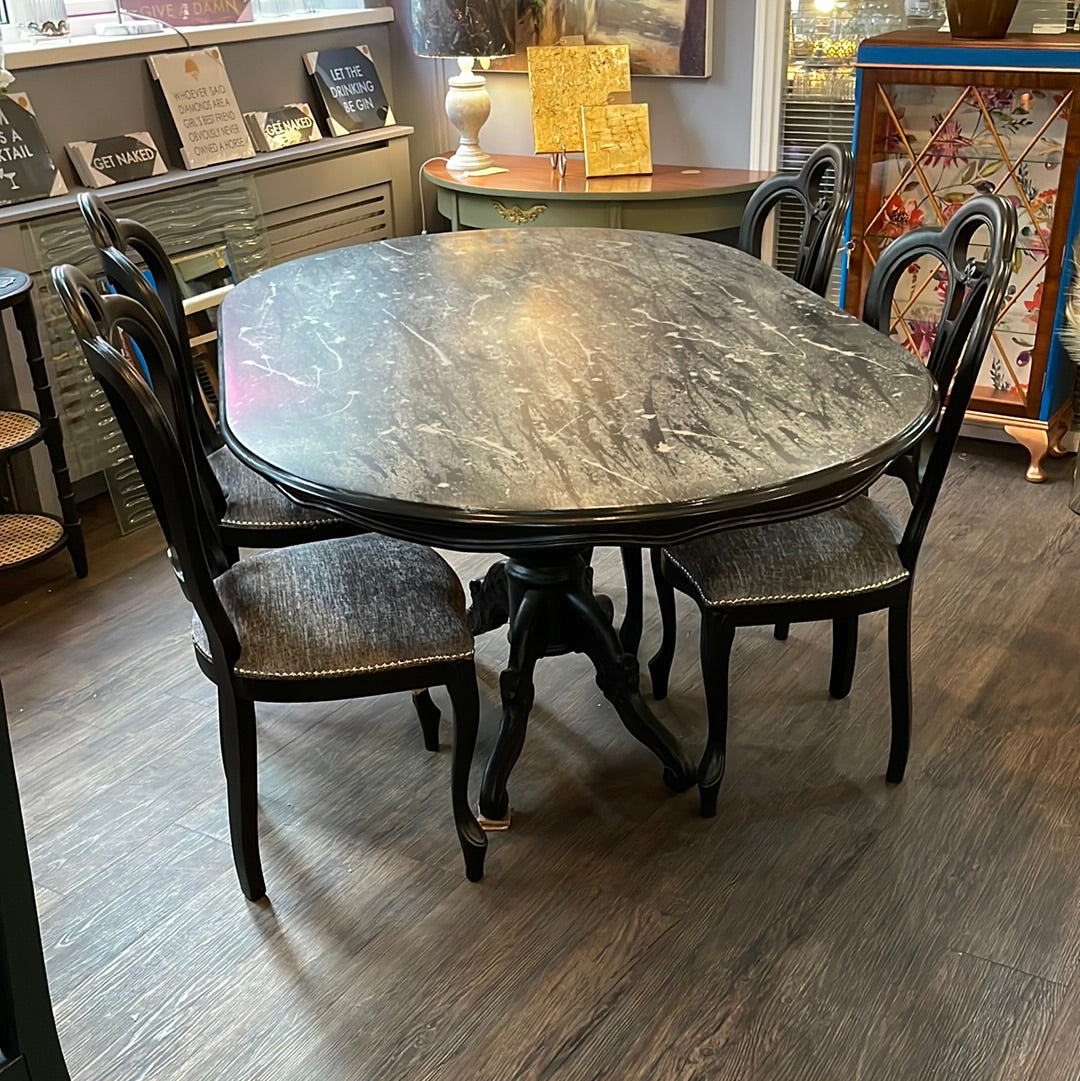 Epoxy Resin Dining Table Black, White, Grey, Silver Design And 4 Chairs