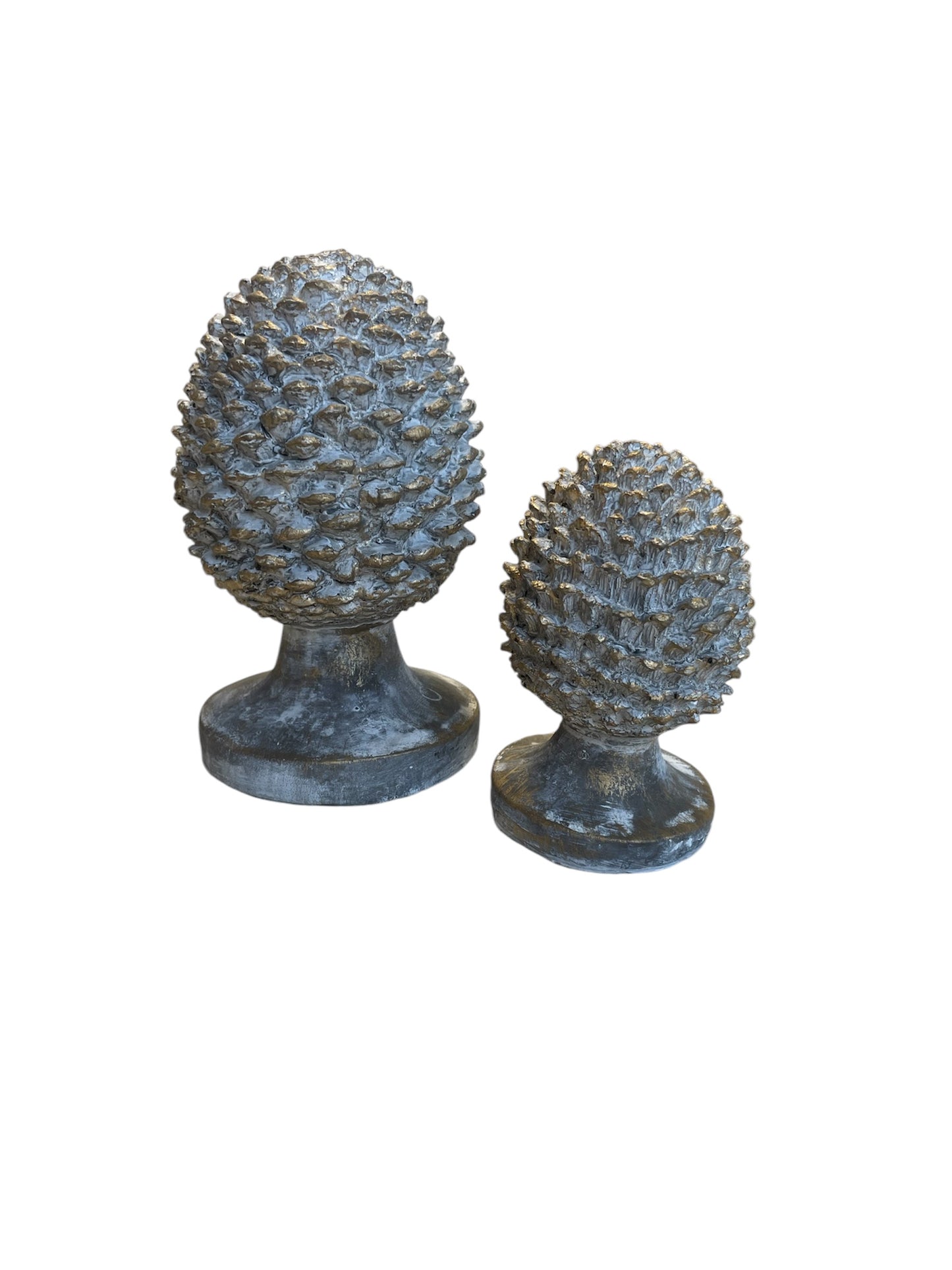 Small Stone Effect Pinecone Ornament With Gold Accents