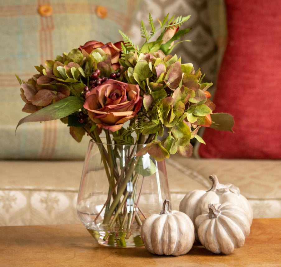Set of 6 Carved Wood Effect Pumpkins