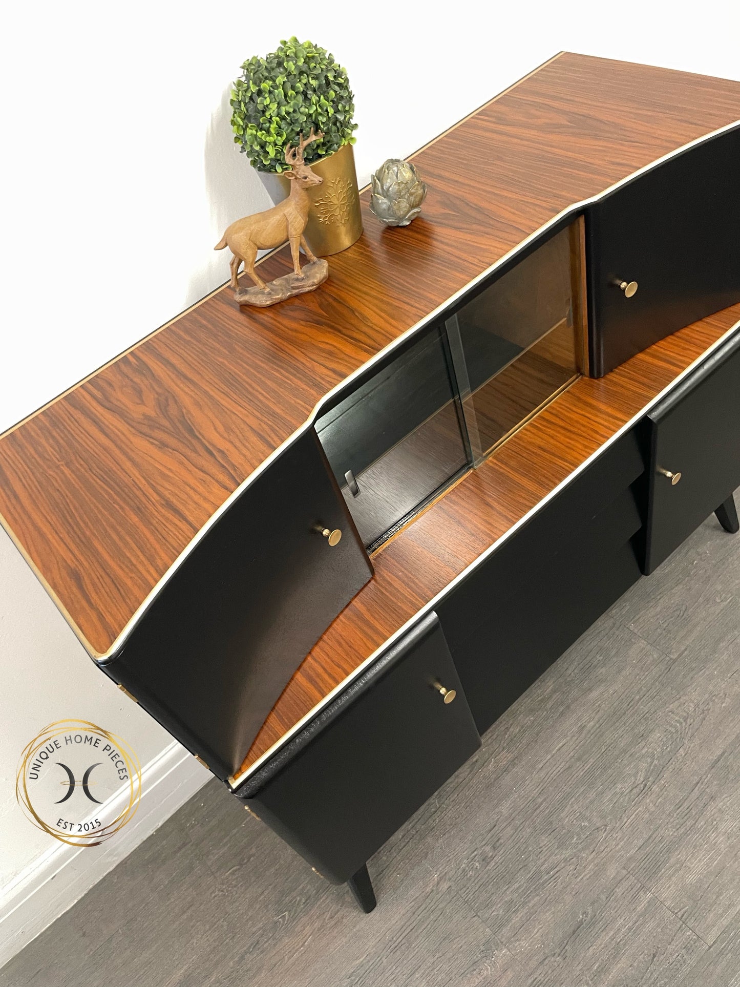Beautility MCM Drinks Cabinet, Black Display Sideboard