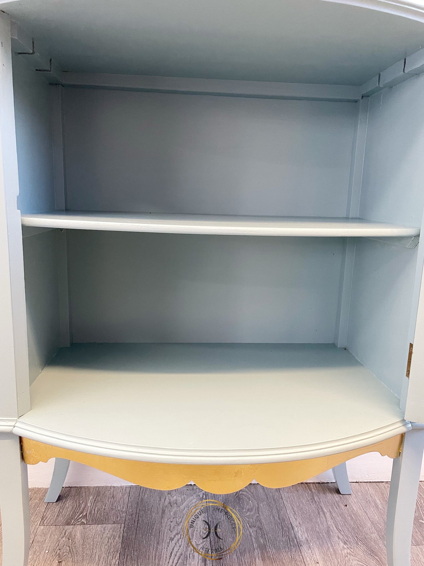 Antique Edwardian Light Blue And Gold Display Cabinet