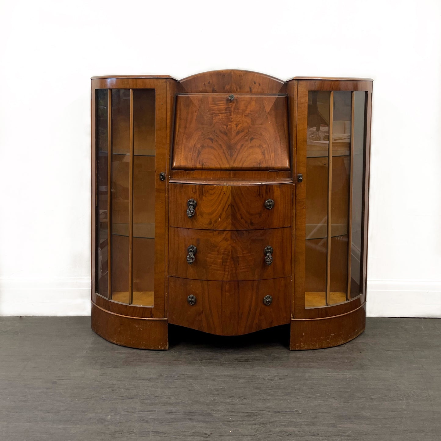 Green Gold Art Deco Style Display Case, Bureau, Writing Desk