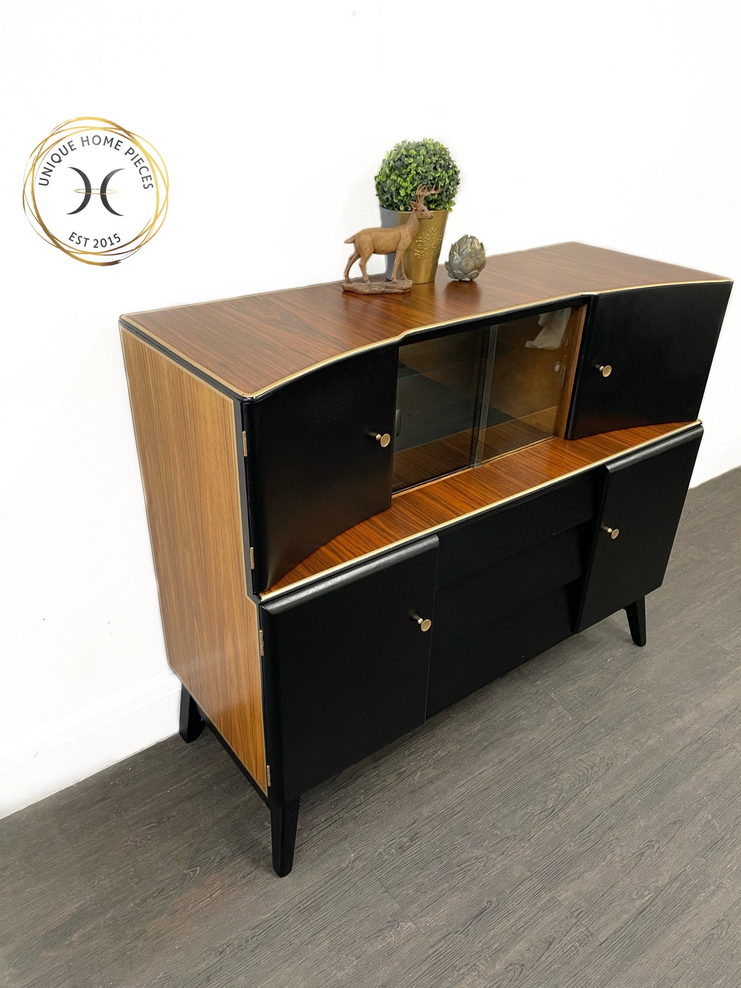 Beautility MCM Drinks Cabinet, Black Display Sideboard