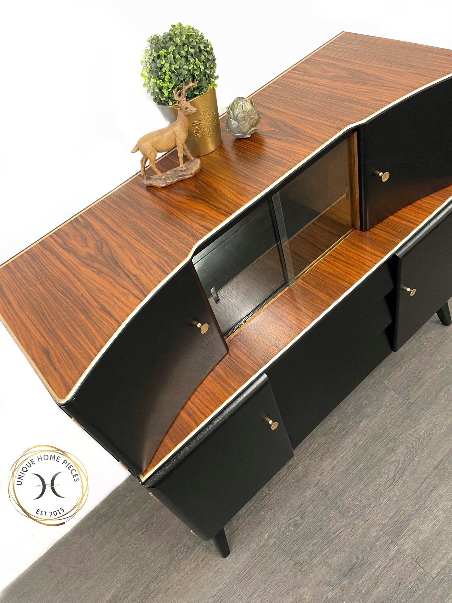 Beautility MCM Drinks Cabinet, Black Display Sideboard