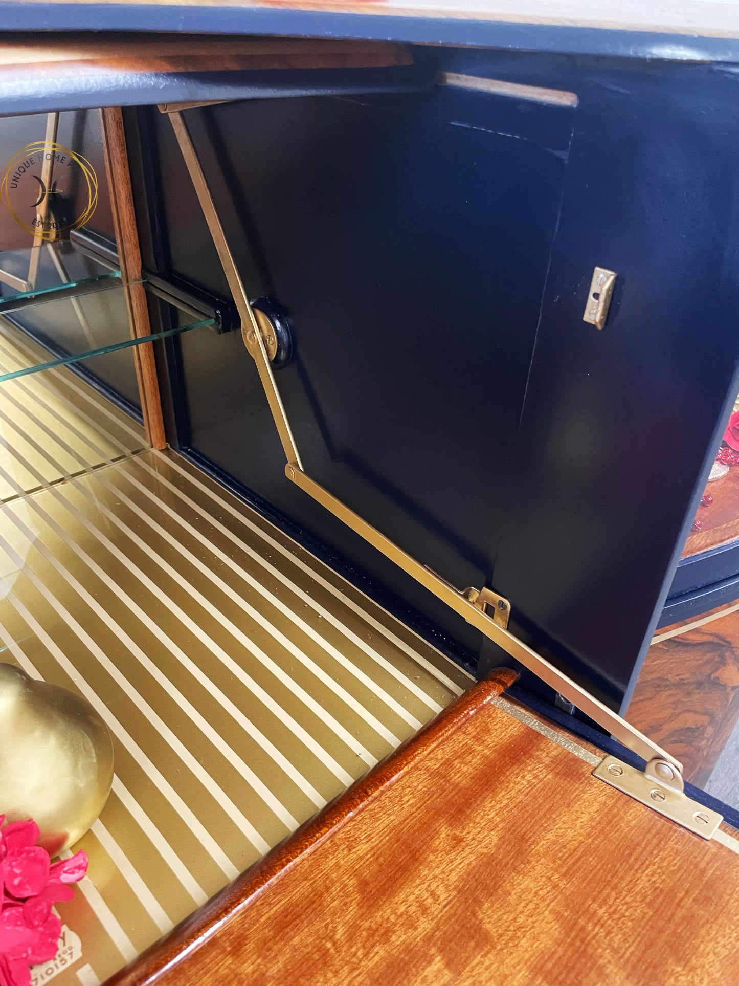 Beautility Navy/Oxford Blue And Gold Walnut Cocktail Cabinet/Bar/Drinks Cabinet