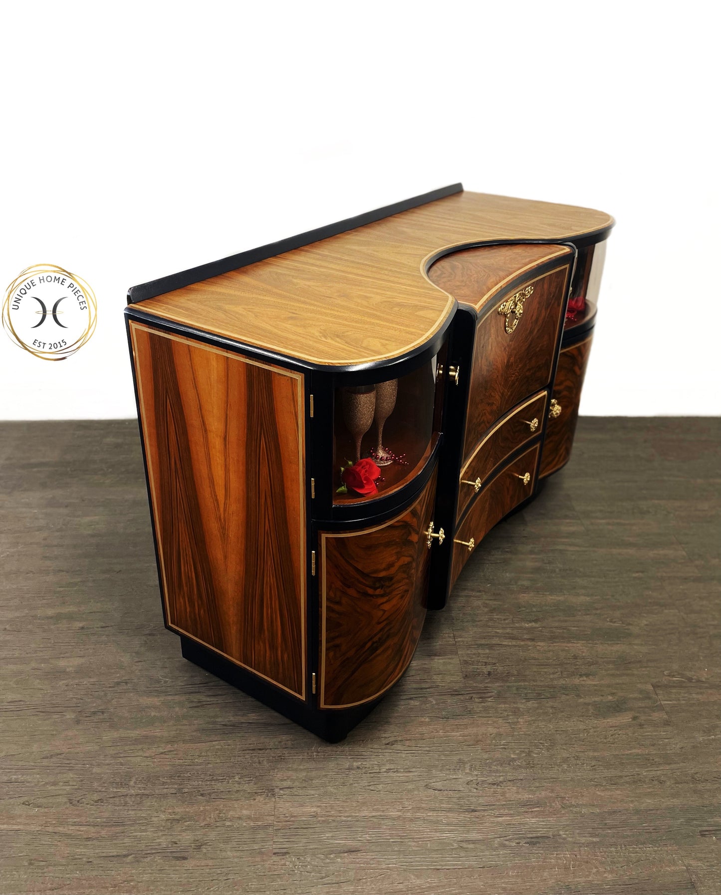 Beautility Navy/Oxford Blue And Gold Walnut Cocktail Cabinet/Bar/Drinks Cabinet