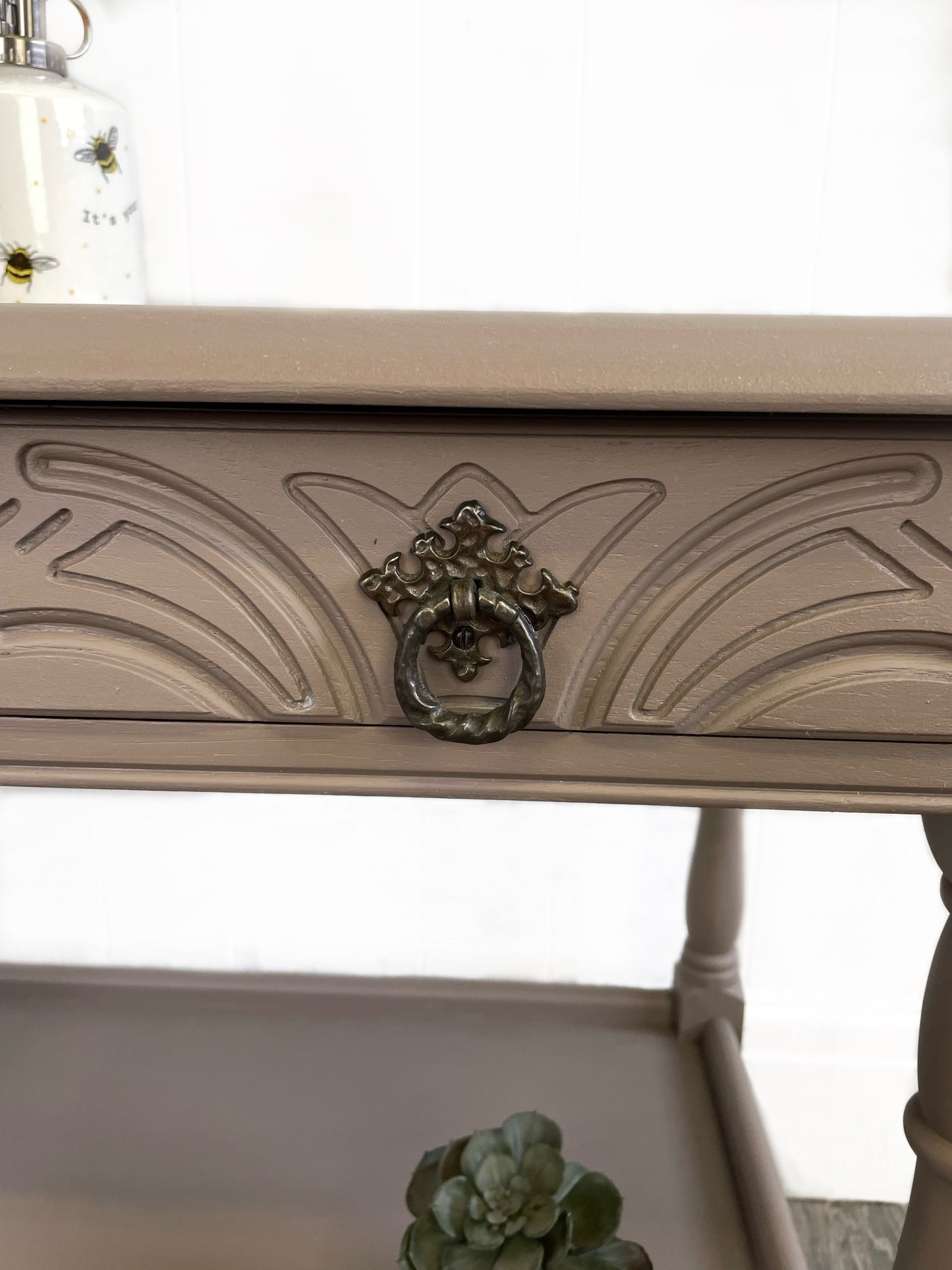 Priory Beige Two Drawer Console Table, Brown Side Table