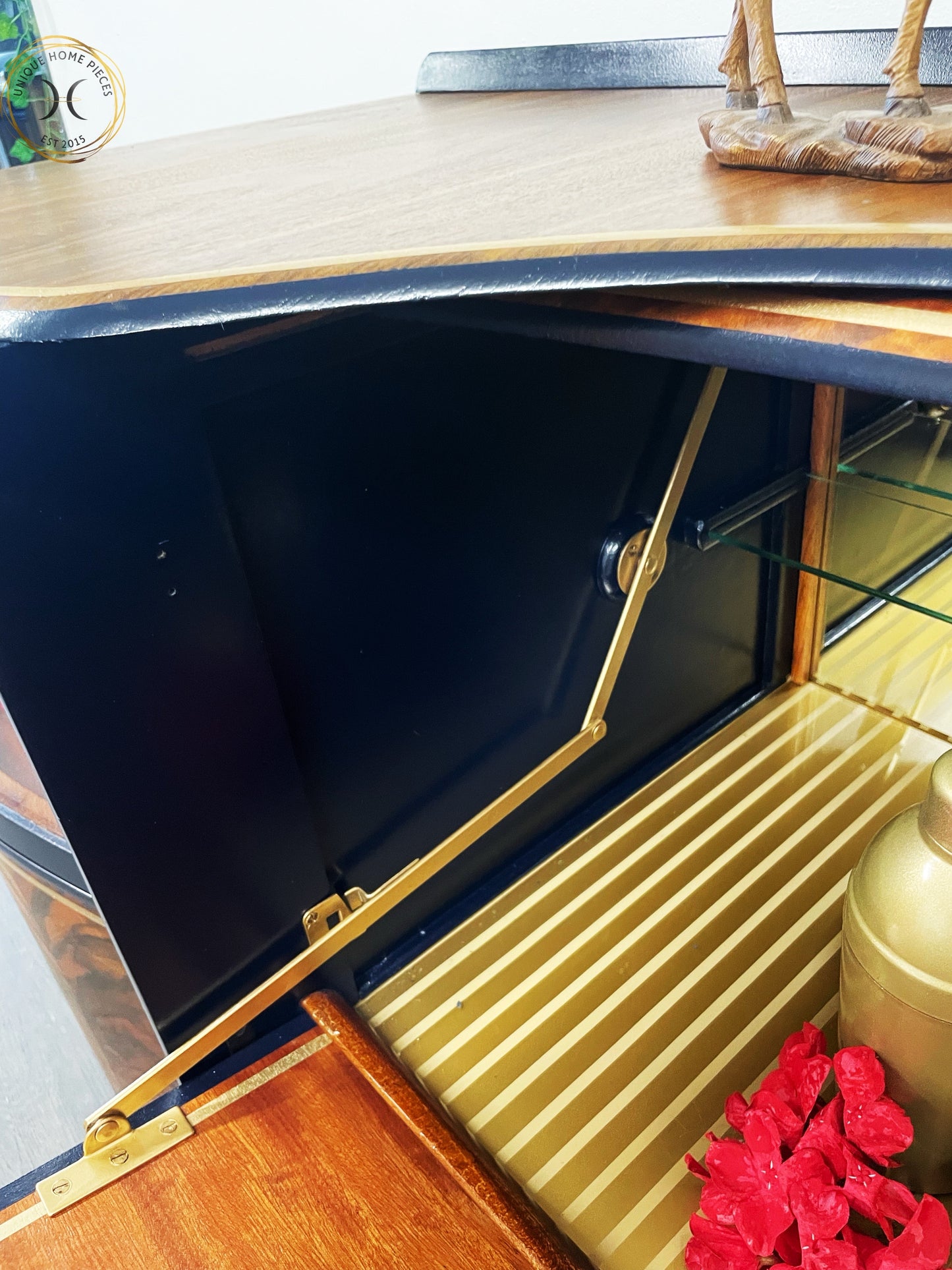 Beautility Navy/Oxford Blue And Gold Walnut Cocktail Cabinet/Bar/Drinks Cabinet