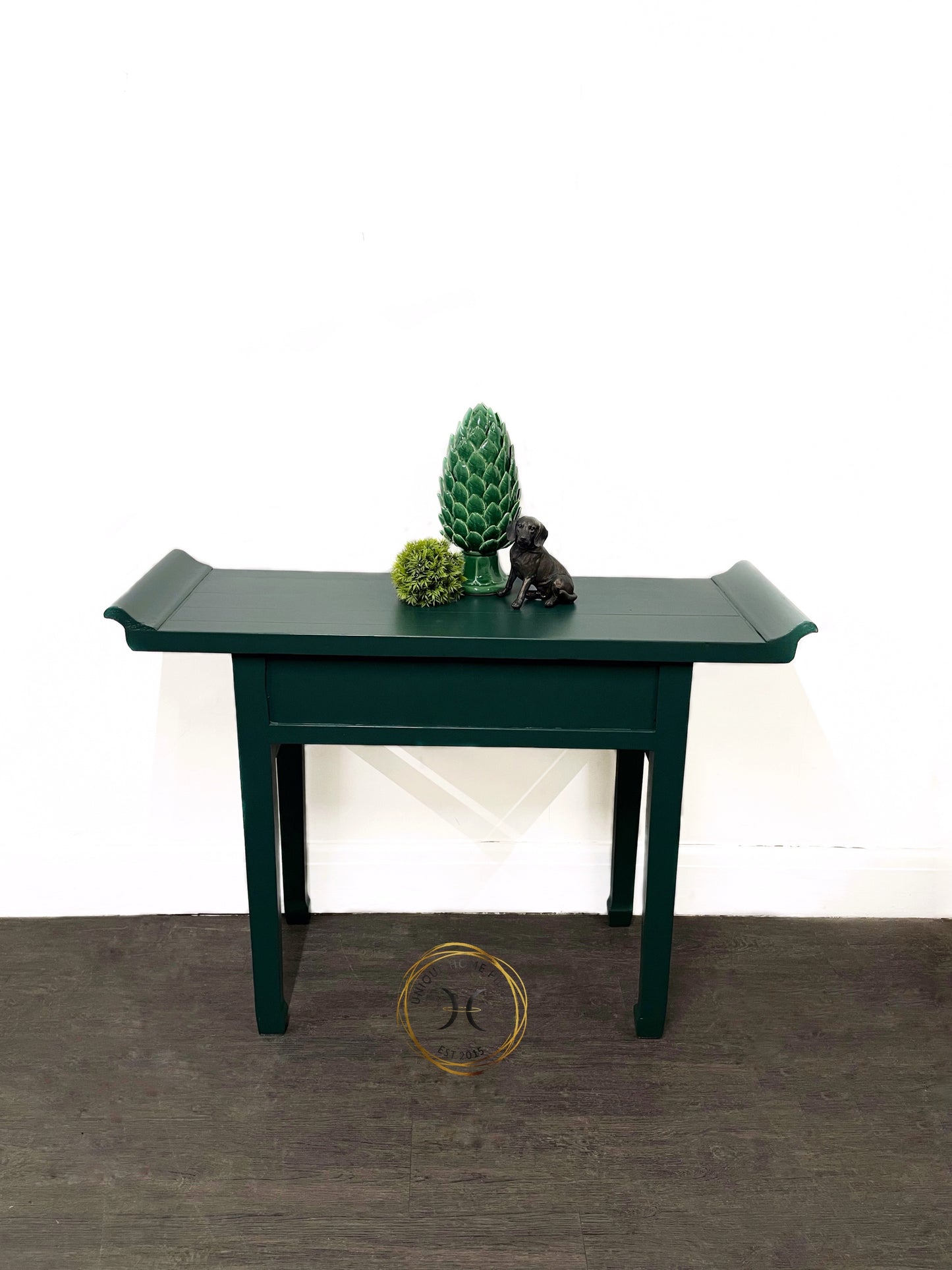 Green Rustic Oriental Style 3 Drawer Console Table/Desk