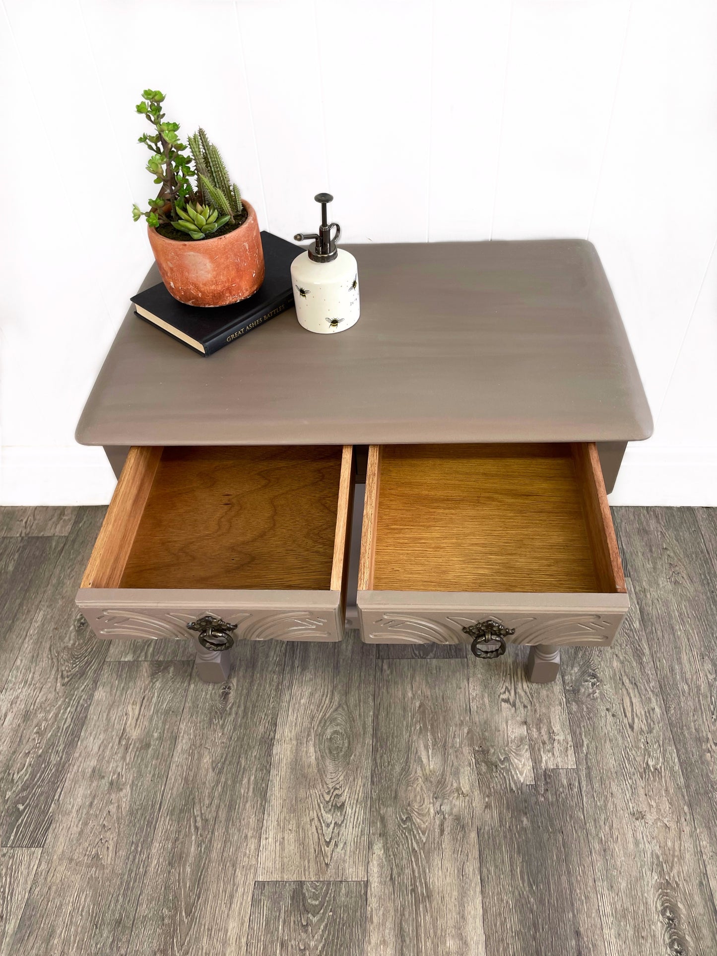 Priory Beige Two Drawer Console Table, Brown Side Table