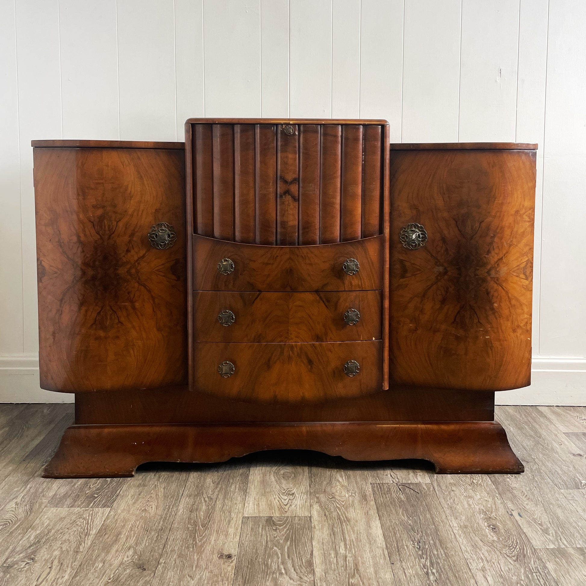 Large Rare Ronson Black Gold Walnut Art Deco Cocktail Cabinet - Unique Home Pieces