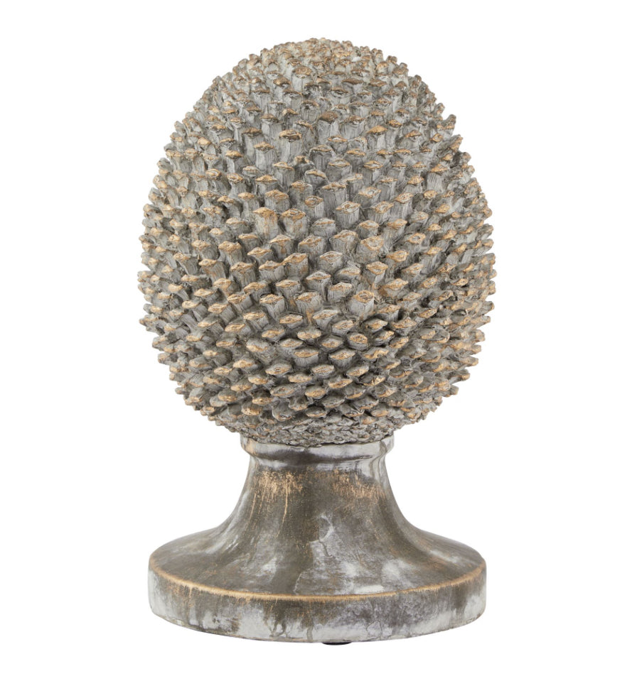 Small Stone Effect Pinecone Ornament With Gold Accents