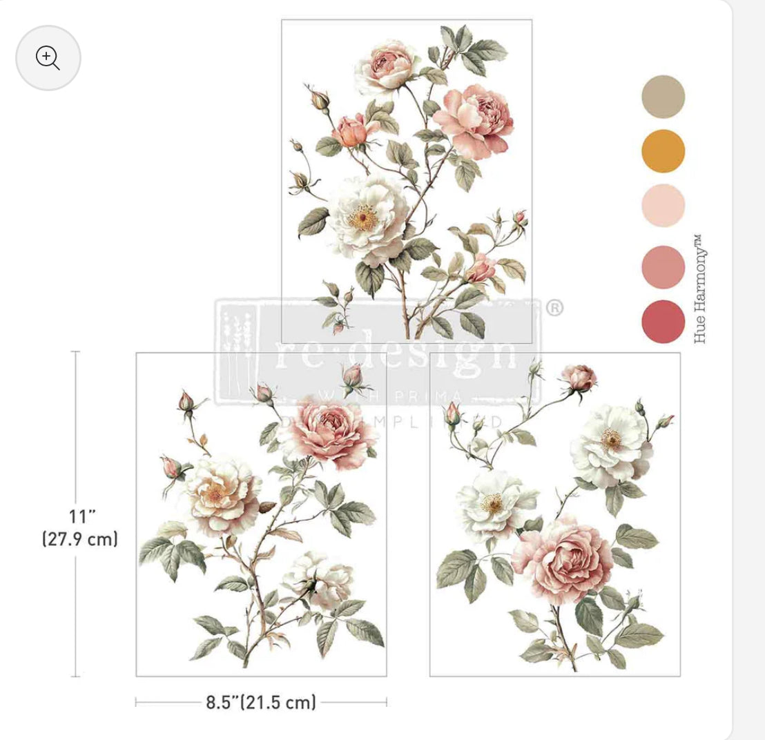 Re-Design With Prima Middy Transfers- Creamy Blush Blooms - 8.5” x 11”