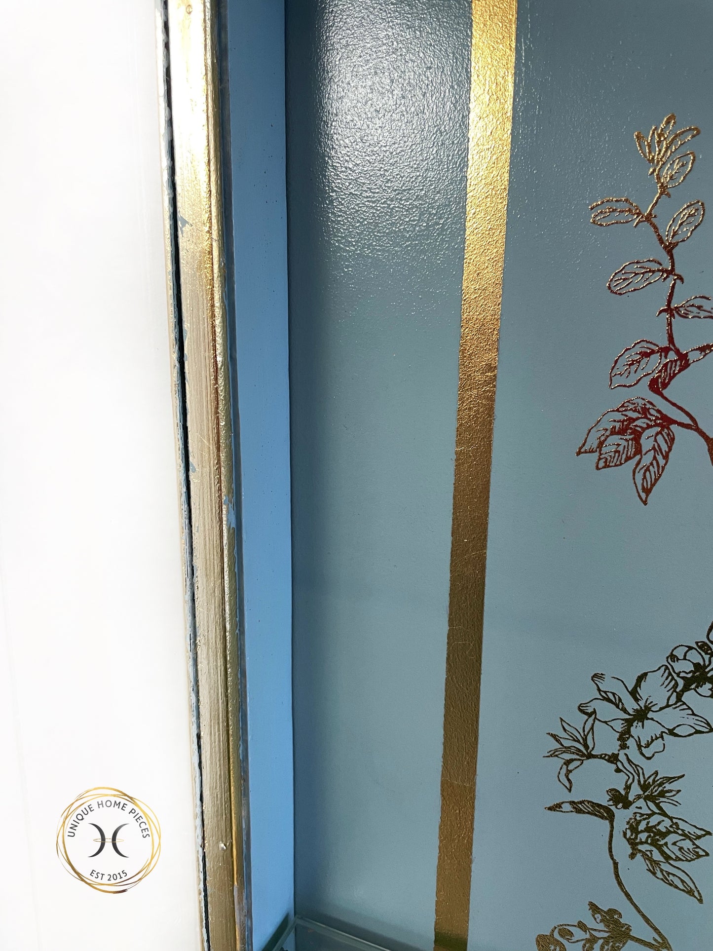 Antique Edwardian Light Blue And Gold Display Cabinet