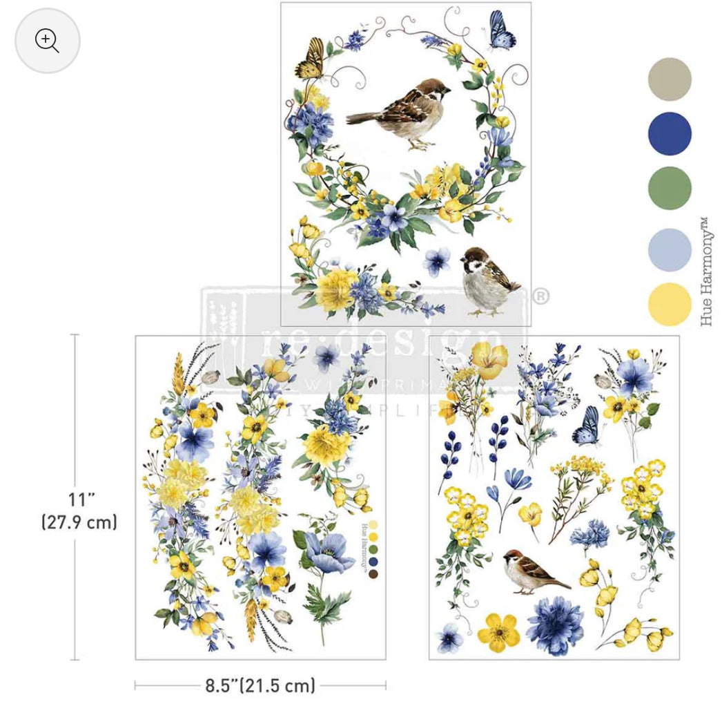 Re-Design With Prima Middy Transfers - Sunlit Aviary - 8.5” x 11”
