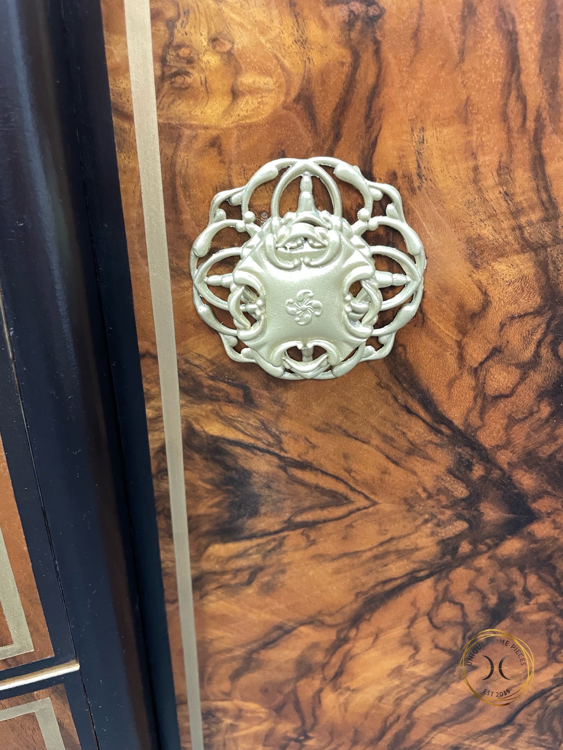 Large Rare Ronson Black Gold Walnut Art Deco Cocktail Cabinet - Unique Home Pieces