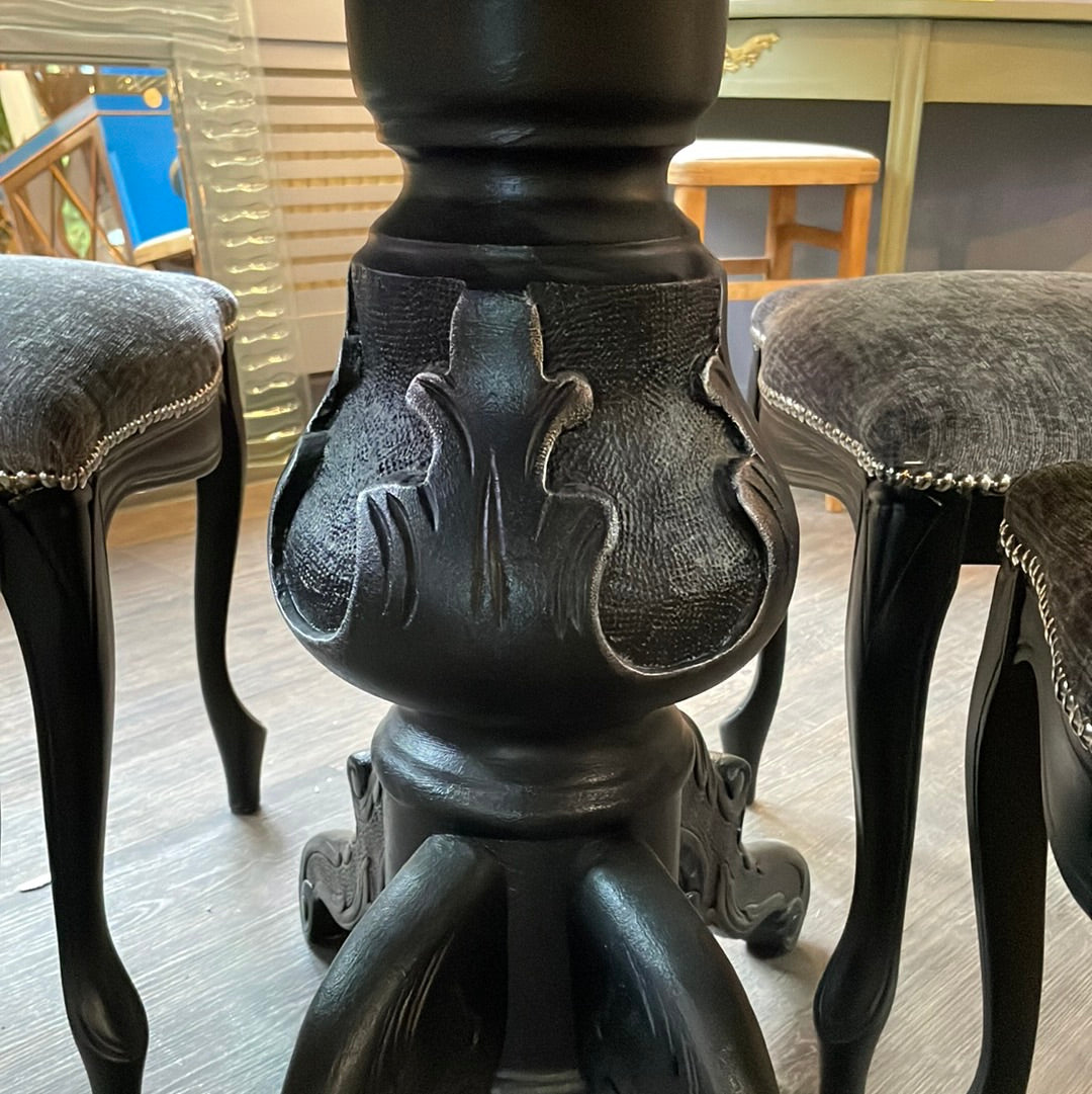 Epoxy Resin Dining Table Black, White, Grey, Silver Design And 4 Chairs