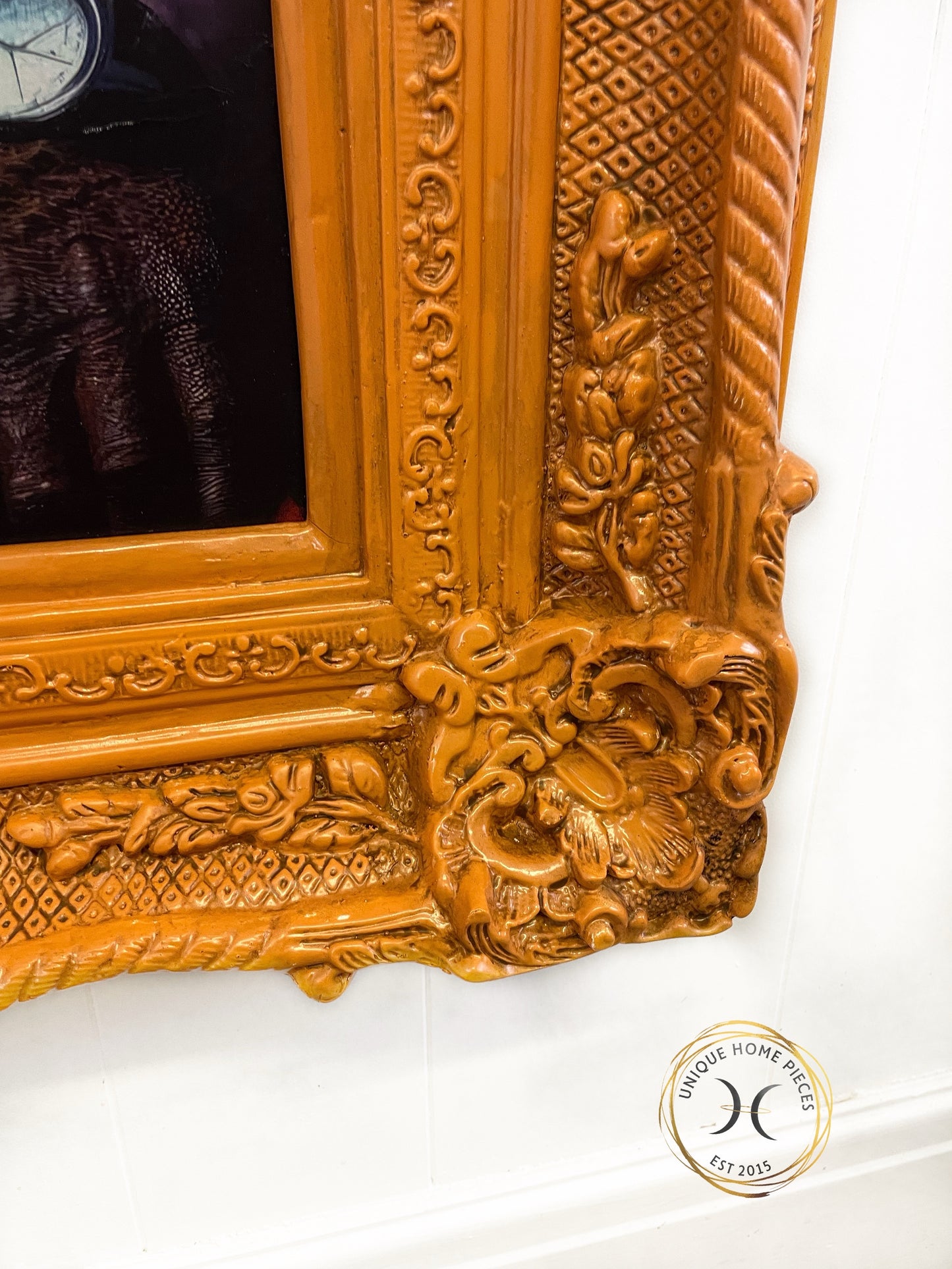 Orangutan Wall Art With Orange Ornate Picture Frame.