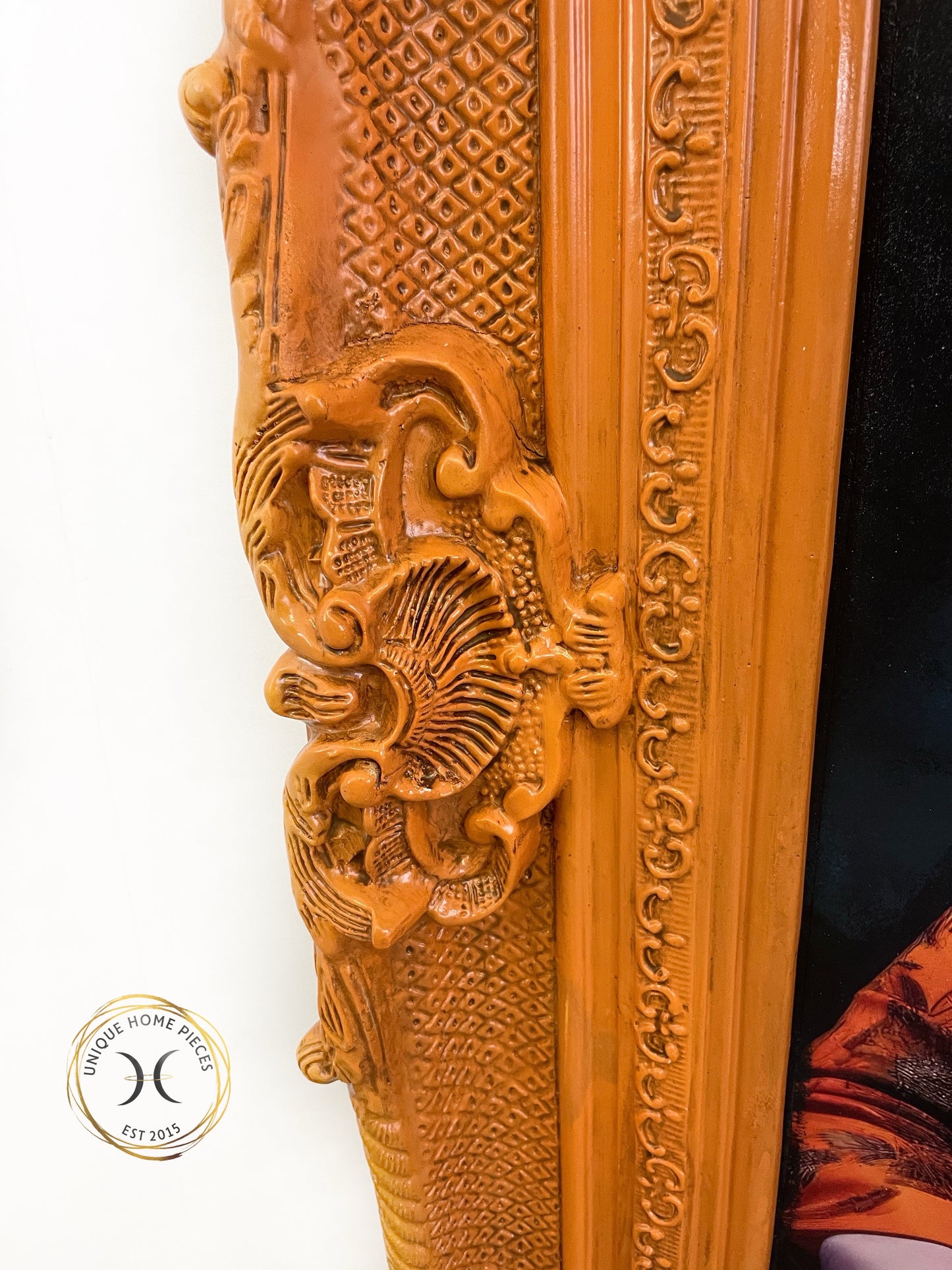 Orangutan Wall Art With Orange Ornate Picture Frame.