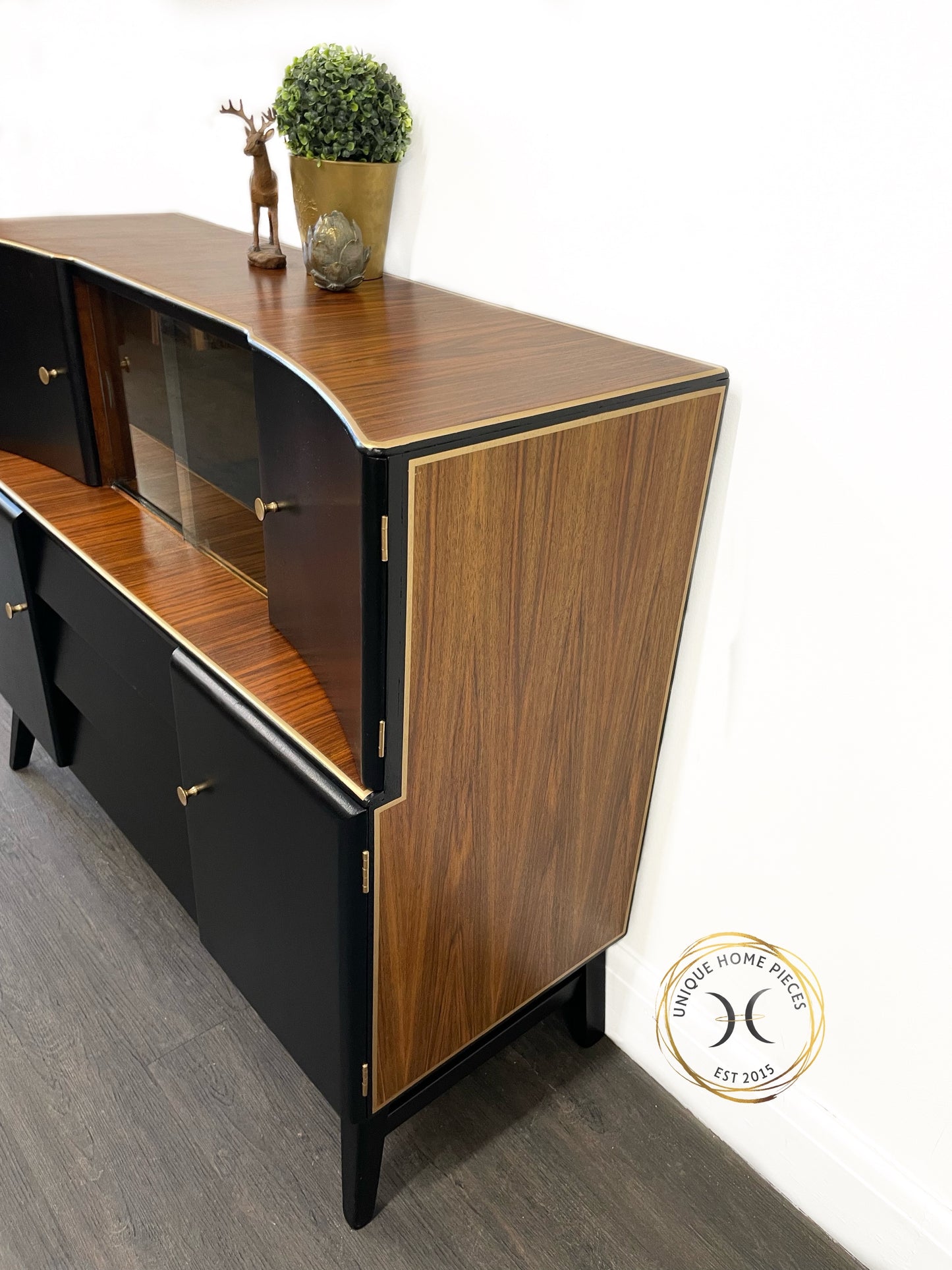 Beautility MCM Drinks Cabinet, Black Display Sideboard
