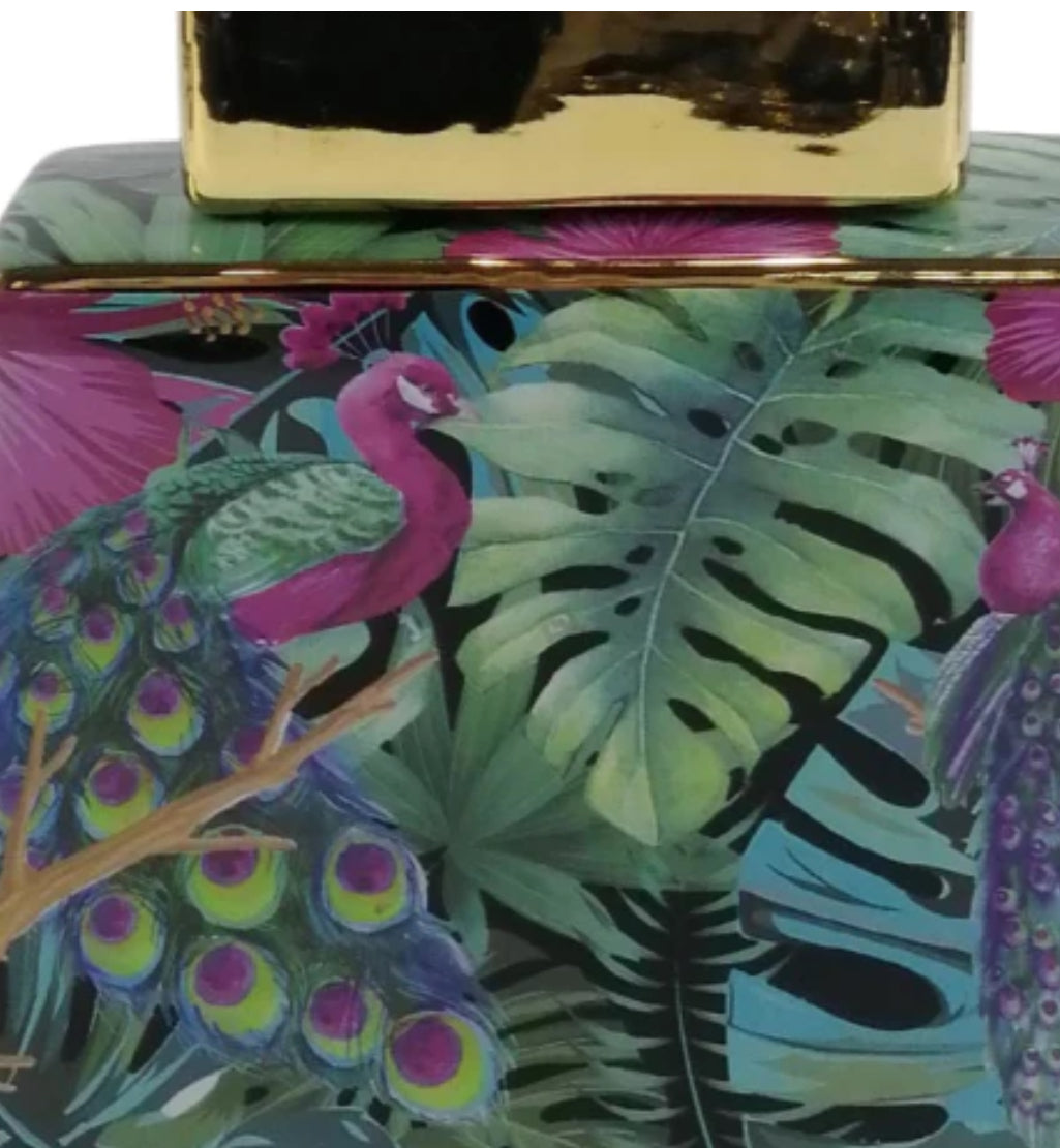 Green and Pink Palm Leaf Ginger Jar - Unique Home Pieces