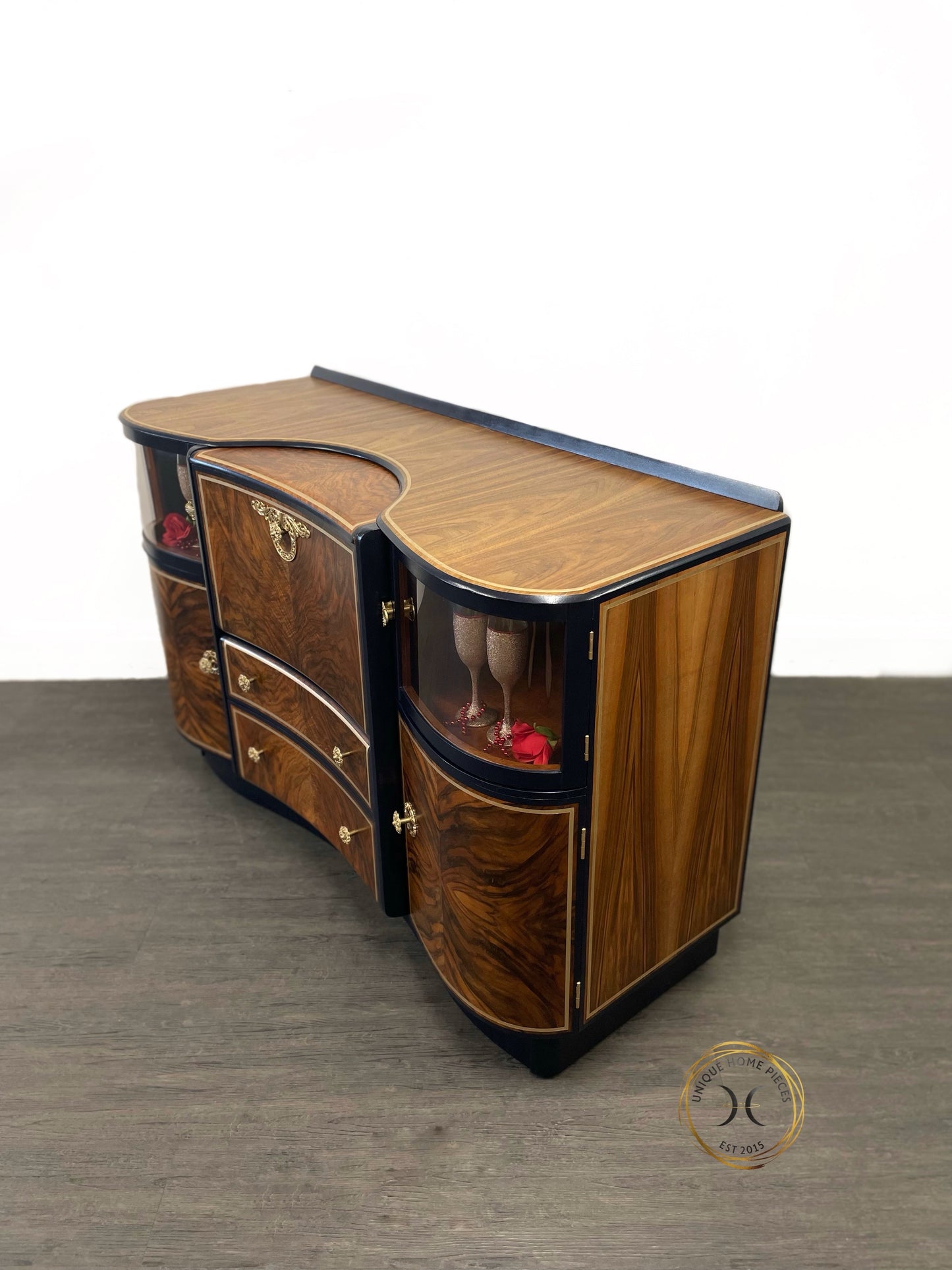 Beautility Navy/Oxford Blue And Gold Walnut Cocktail Cabinet/Bar/Drinks Cabinet