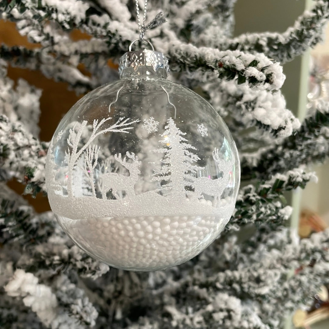 The Noel Collection Deer Scene Glitter Bauble