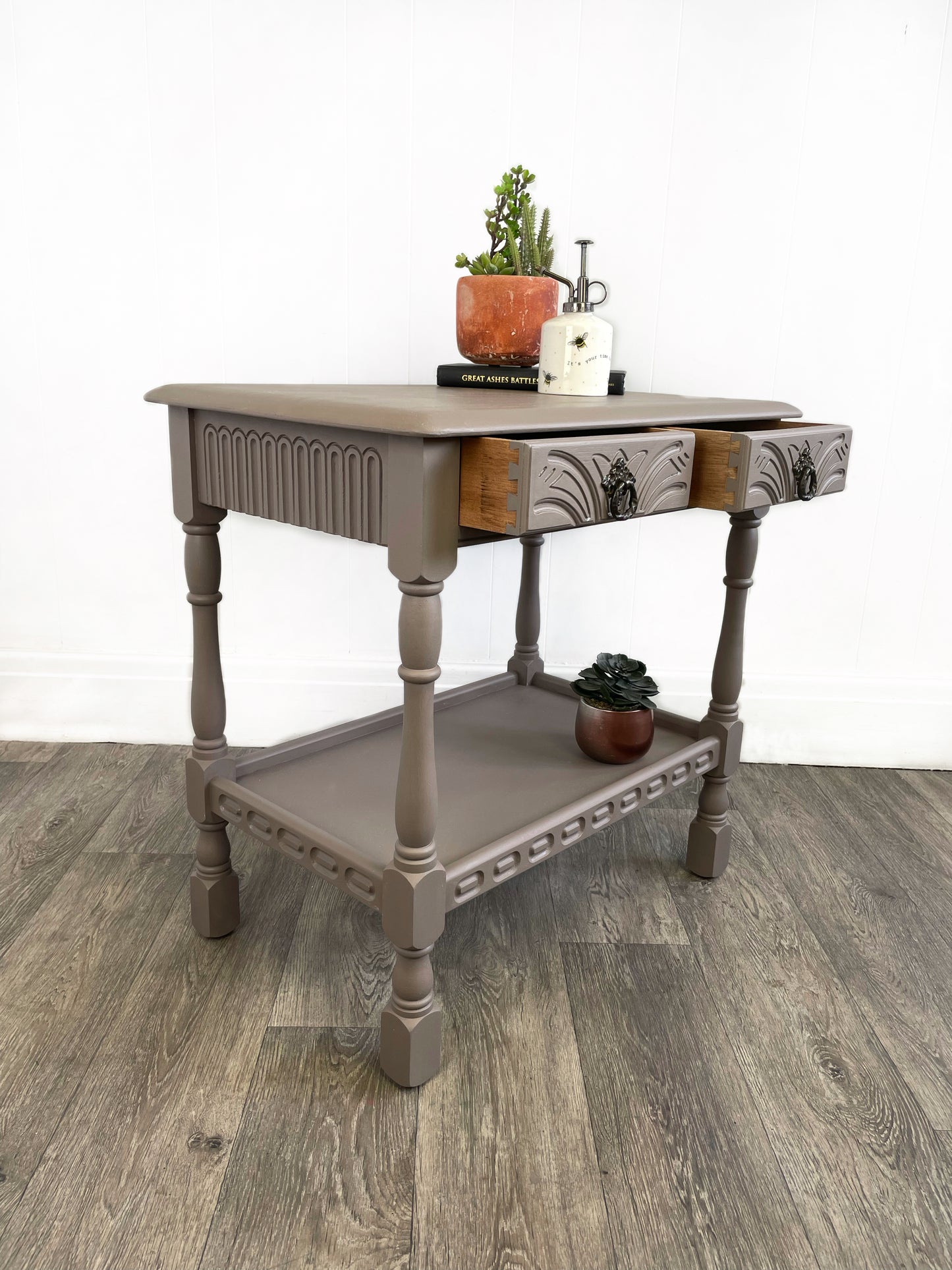 Priory Beige Two Drawer Console Table, Brown Side Table