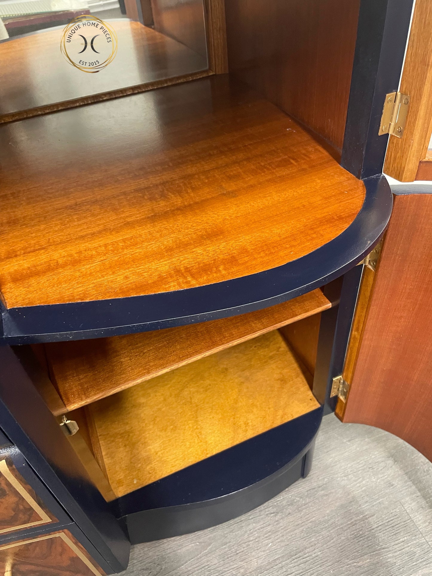 Beautility Navy/Oxford Blue And Gold Walnut Cocktail Cabinet/Bar/Drinks Cabinet