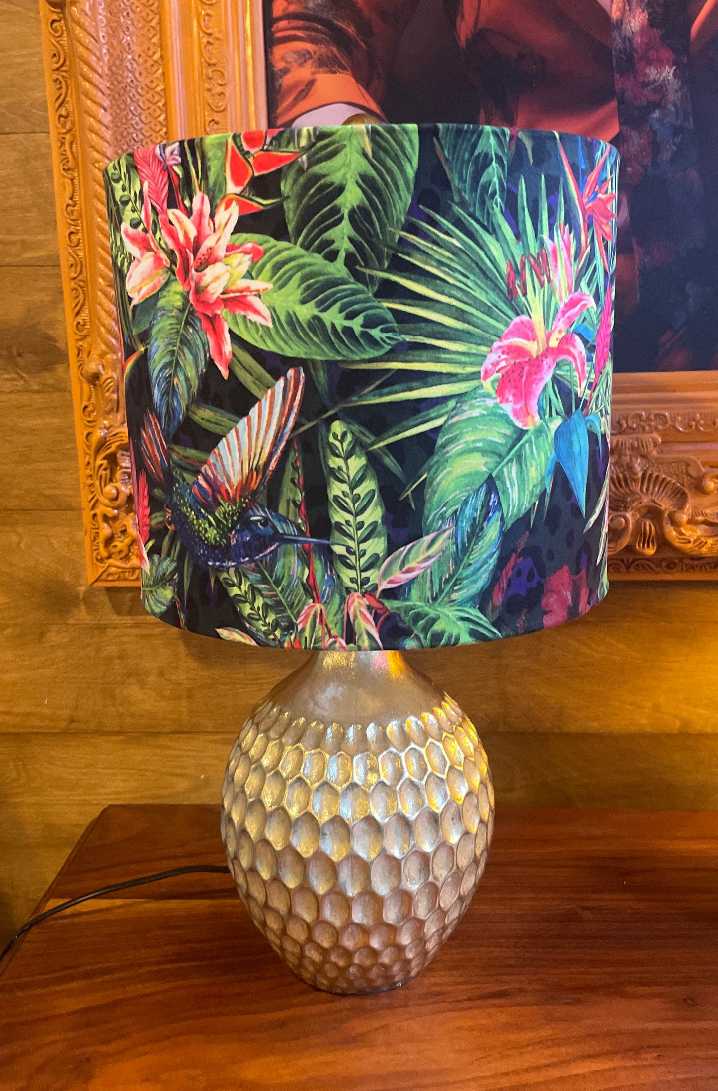 Hill Interiors Gold Lamp Base With Bespoke LampShade With Hummingbird Design