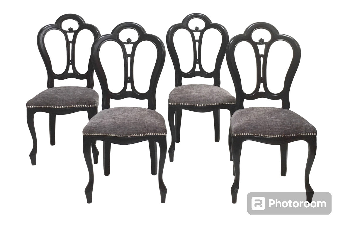 Epoxy Resin Dining Table Black, White, Grey, Silver Design And 4 Chairs