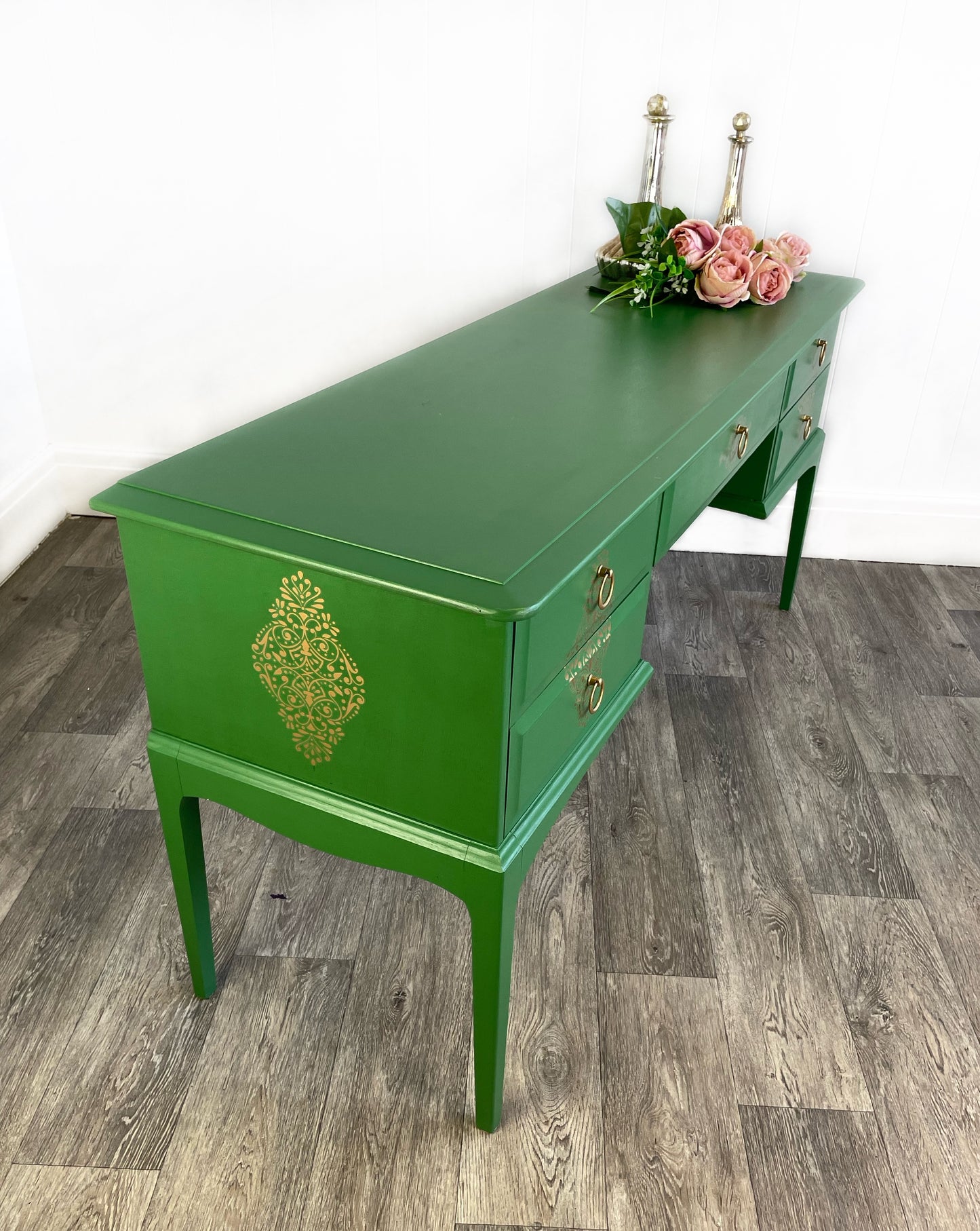 Stag Minstrel Green Dressing Table, 5 Drawer MCM Desk