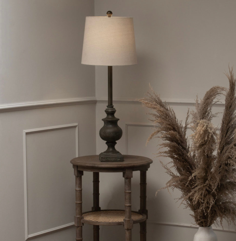 Calven Antiqued Table Lamp With Natural Shade
