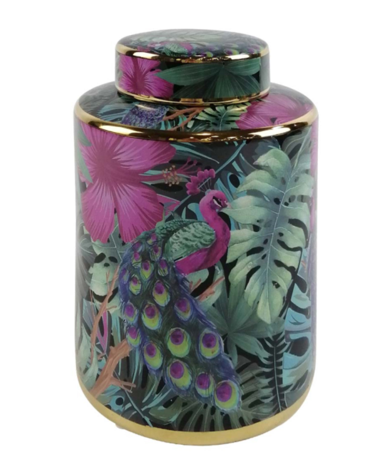 Green And Pink Palm Leaves Design Ginger Jar - Unique Home Pieces